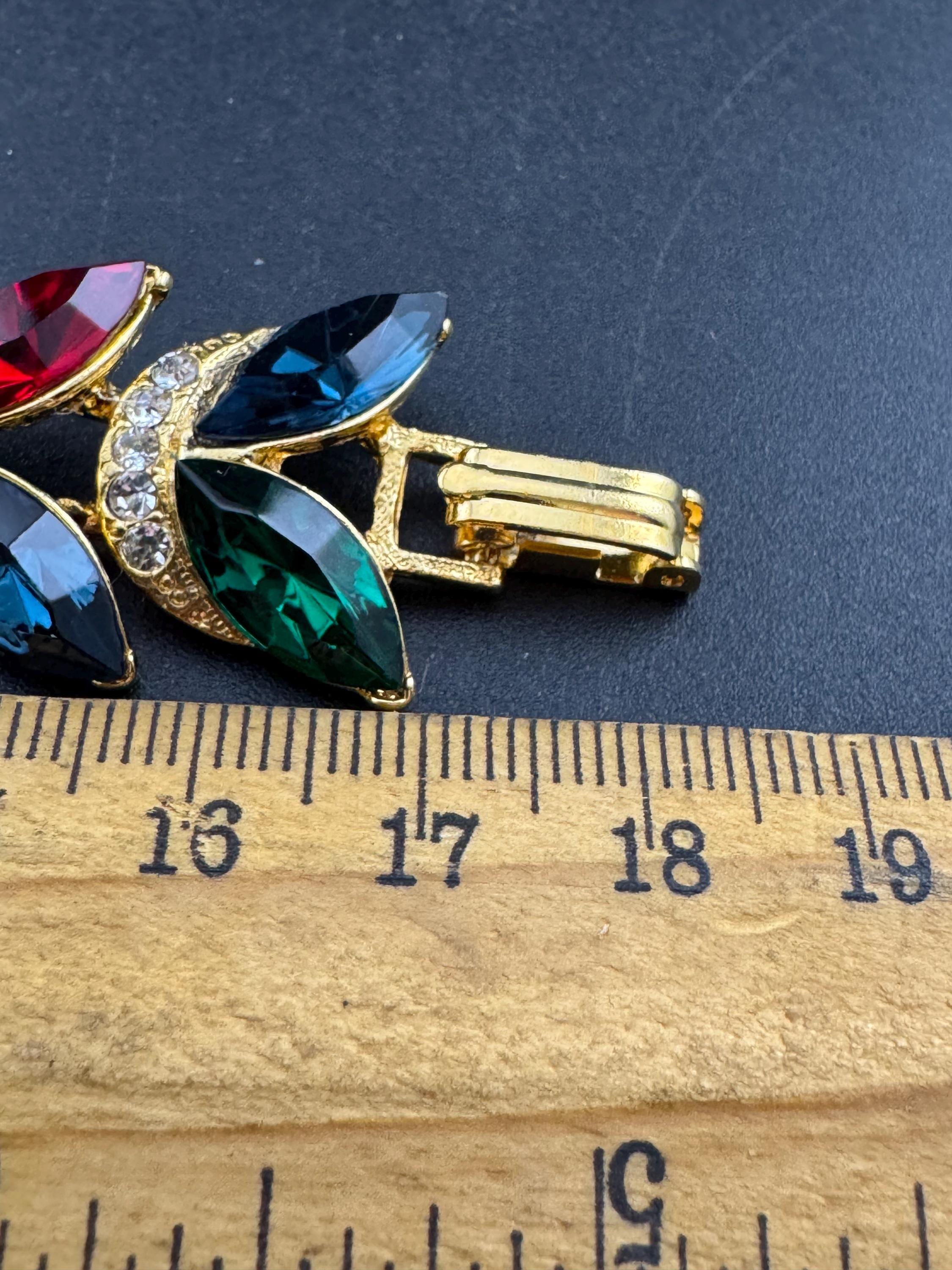 Vintage Swarovski Crystal Jewelry Set: Gold Tone Leaf Bracelet and Clip Earrings