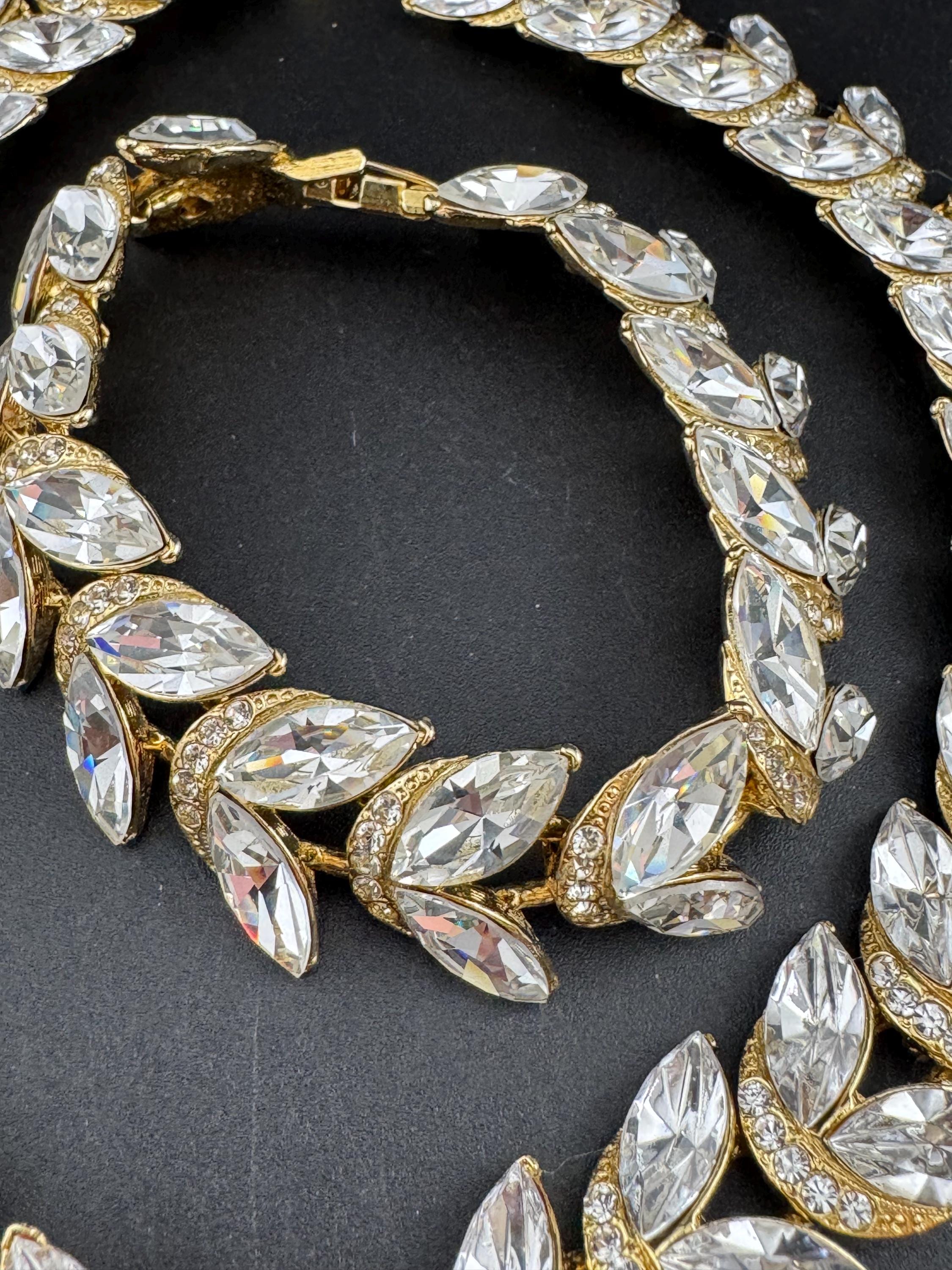 Vintage clear Swarovski crystal jewellery set, necklace,bracelet and clip on earrings, statement jewelry