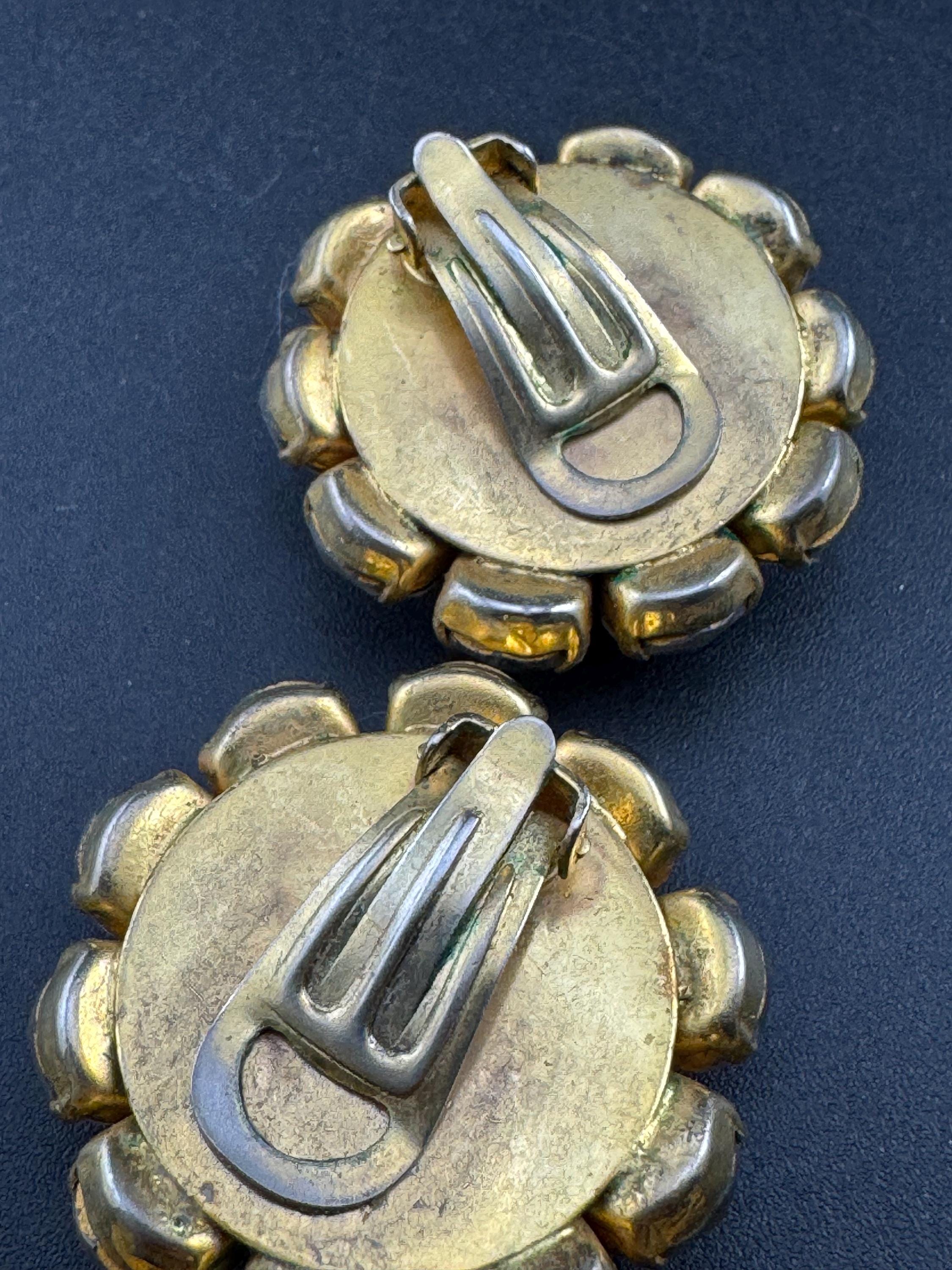 Vintage blue sapphire and clear glass diamanté clip on earrings, 1950s oversized