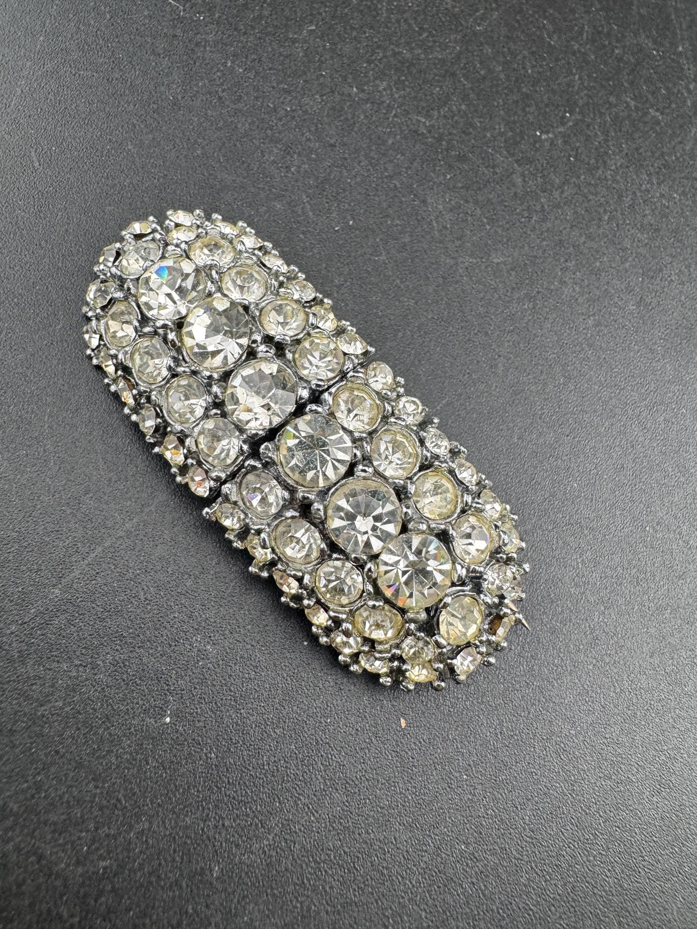 Vintage Rhinestone art deco Duette clip combination brooch and dress clips, Silver chrome