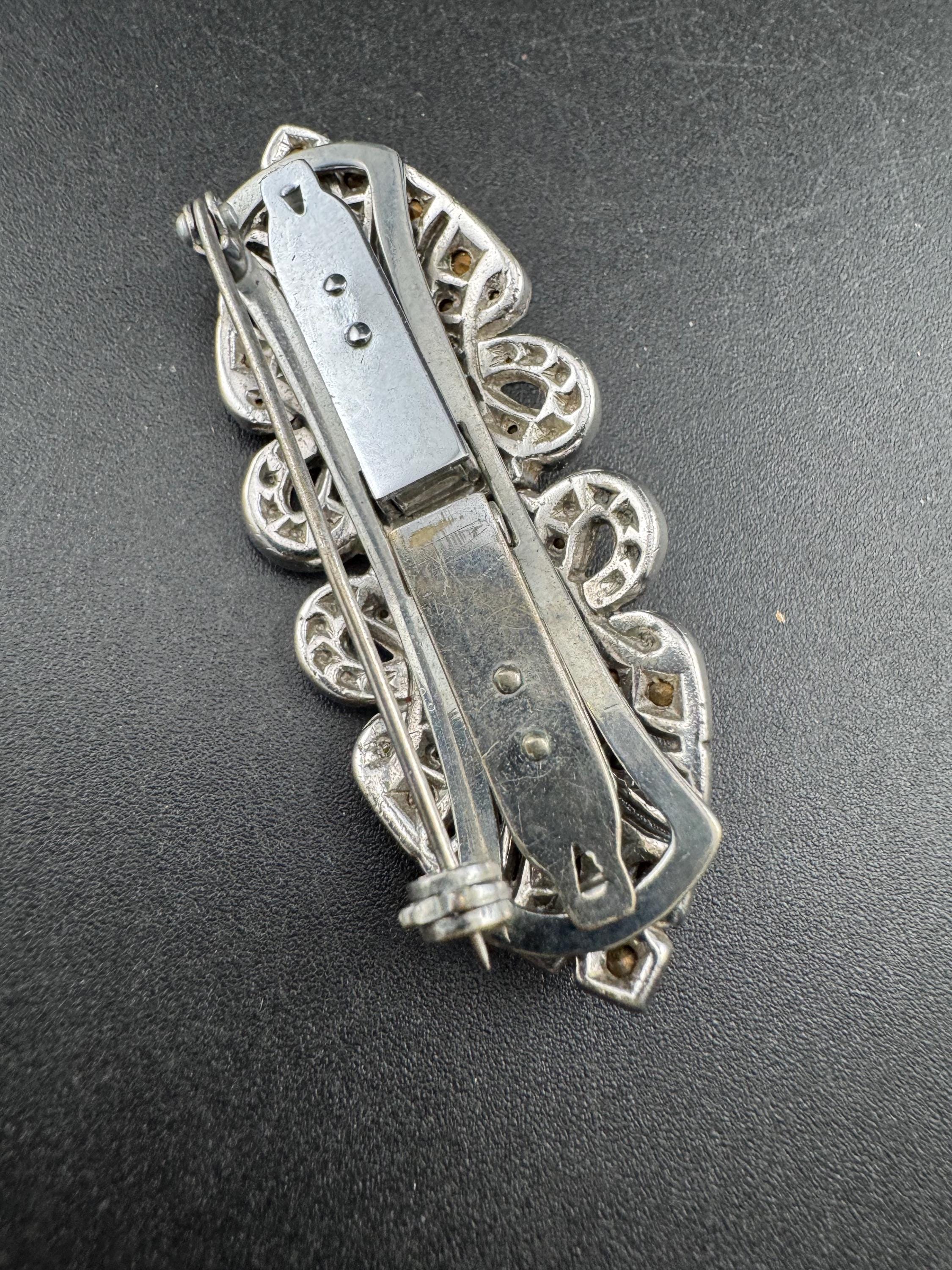 Art deco duette dress clip combination diamante brooch, silver tone