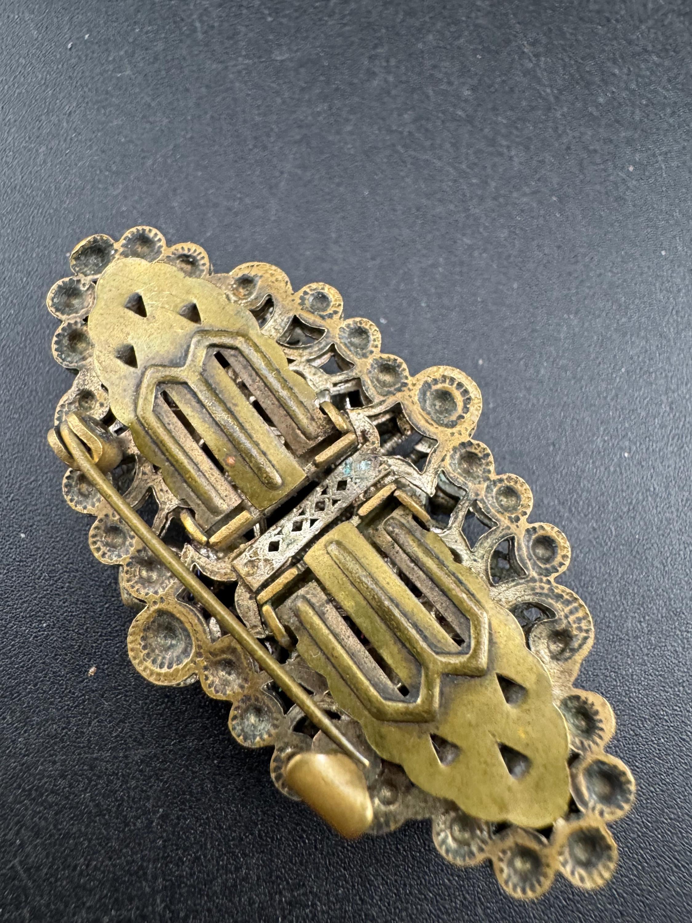 Pair of dress Clips Combination Brooch, rainbow paste Czech brass fittings