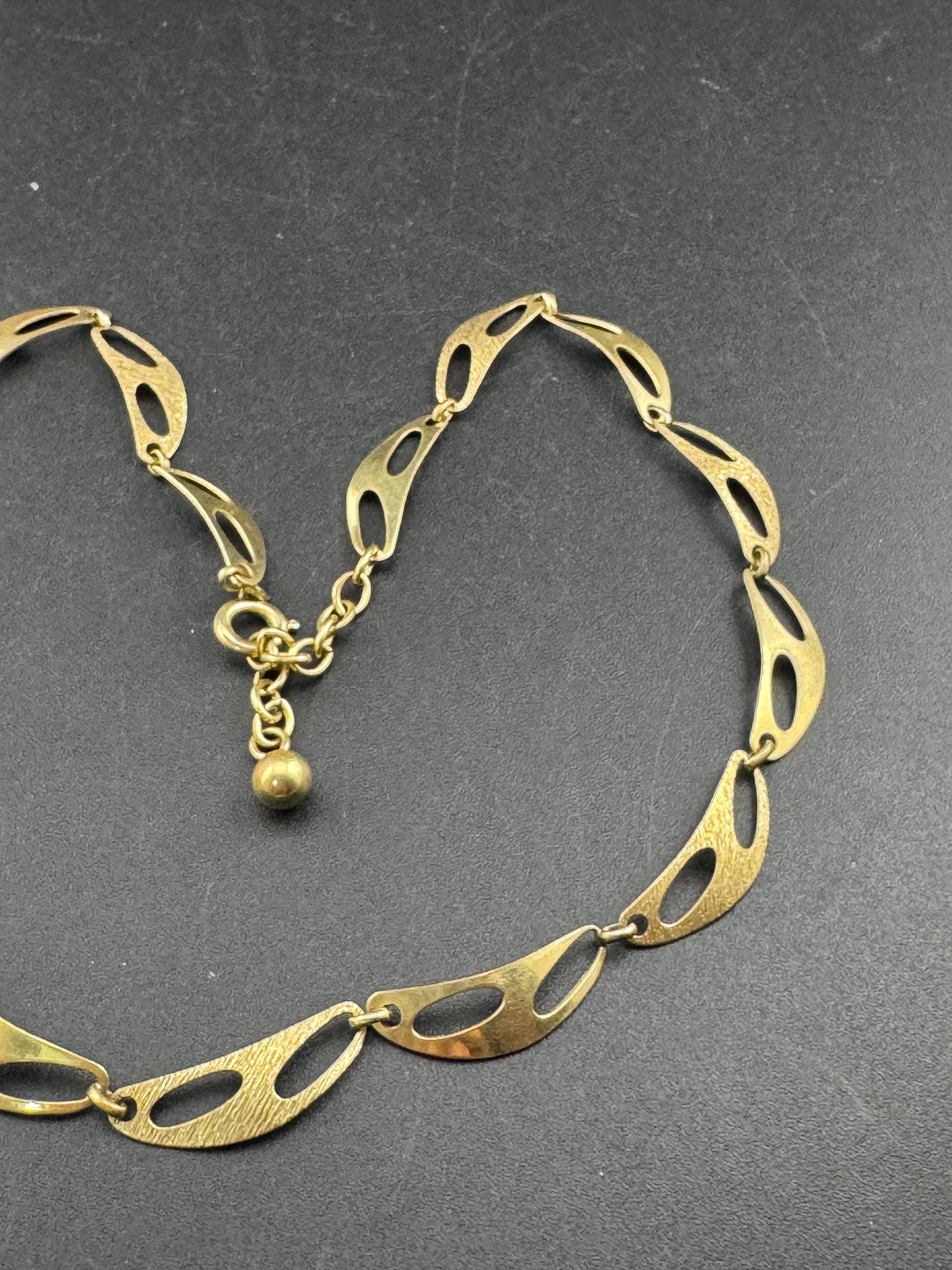 Vintage gold plated panel link collar necklace, mid century