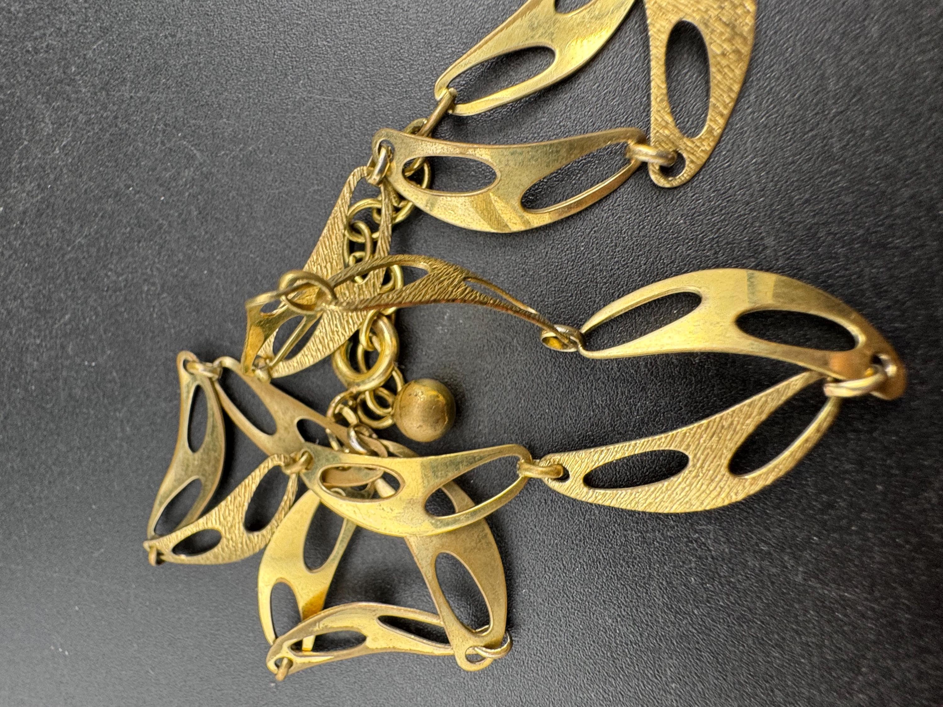 Vintage gold plated panel link collar necklace, mid century