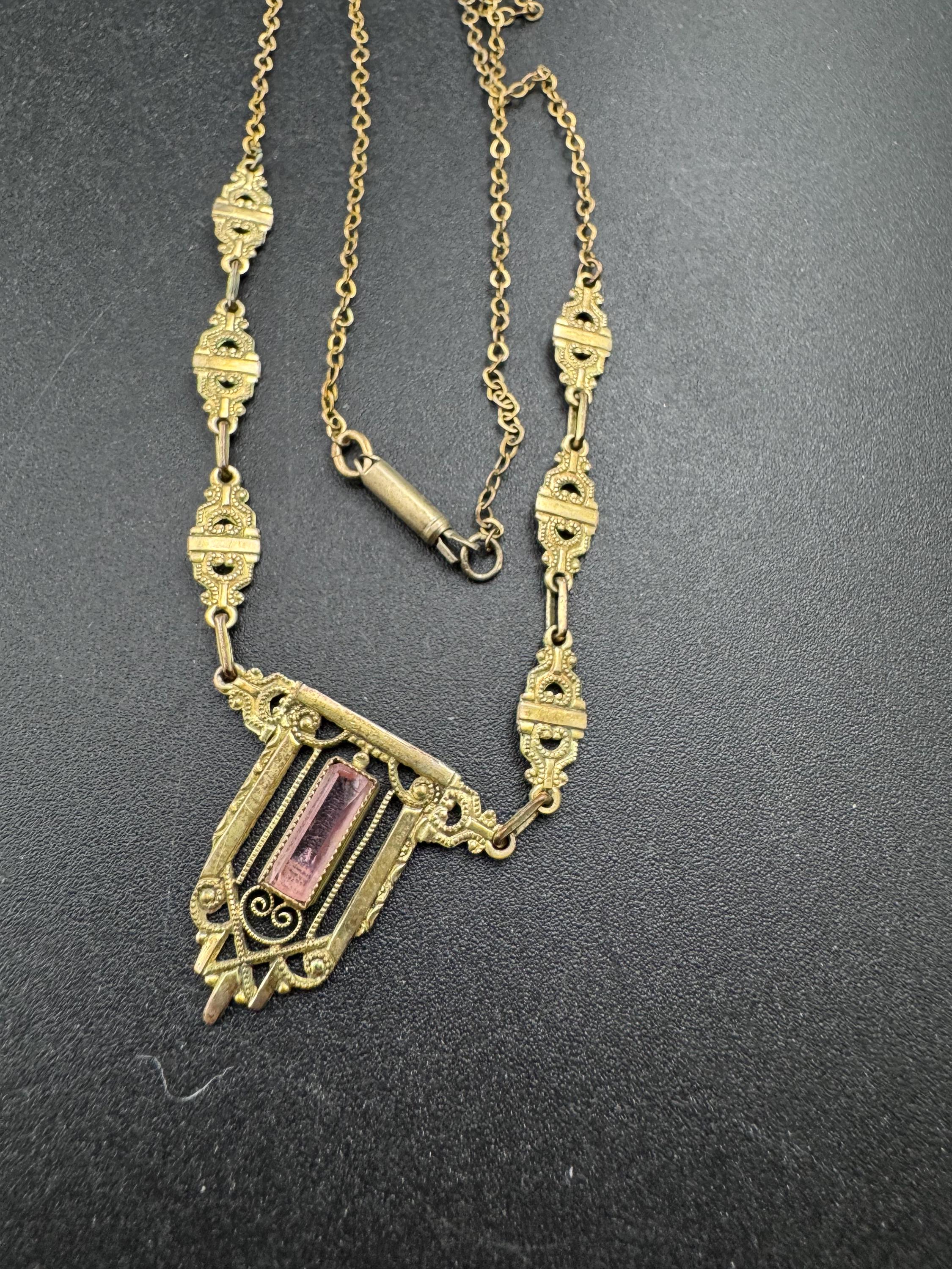 Antique rolled gold amethyst purple pendant necklace