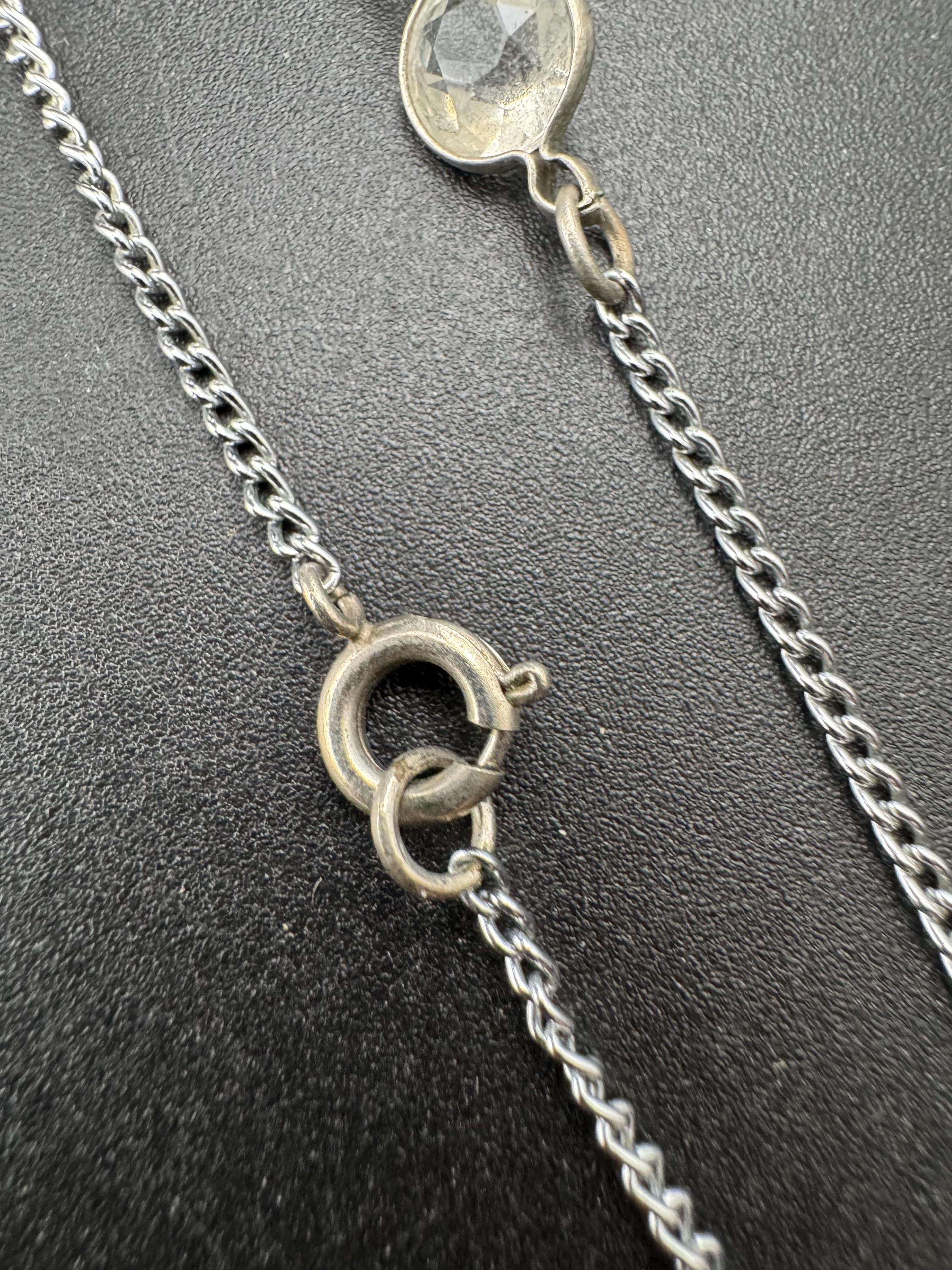 Art Deco Black clear bezel set Drop Necklace - Silver Tone 1920s