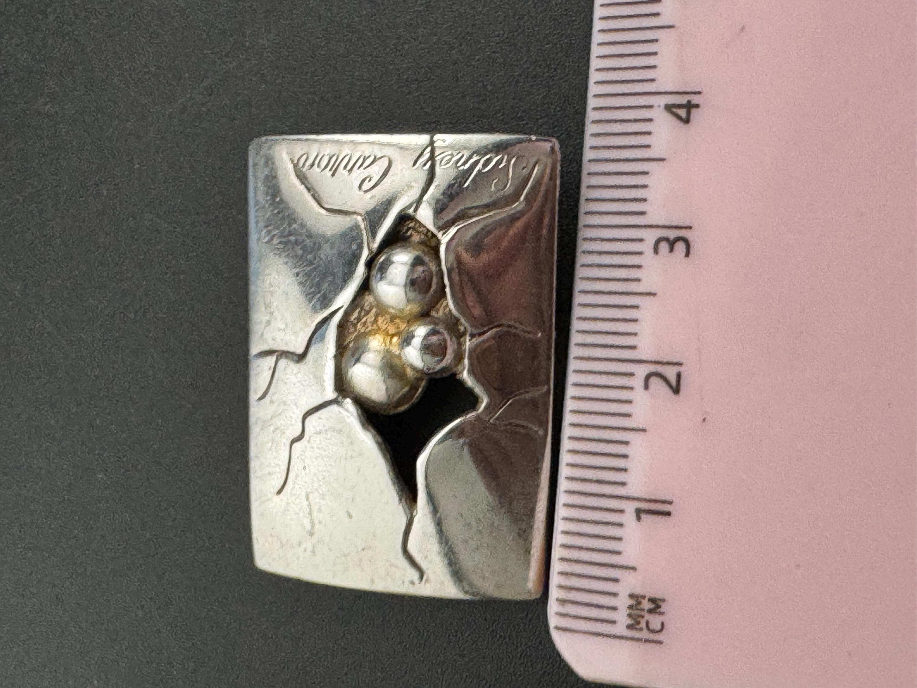 Signed SIDNEY CARRON Paris French designer large silver tone rectangular clip on earrings