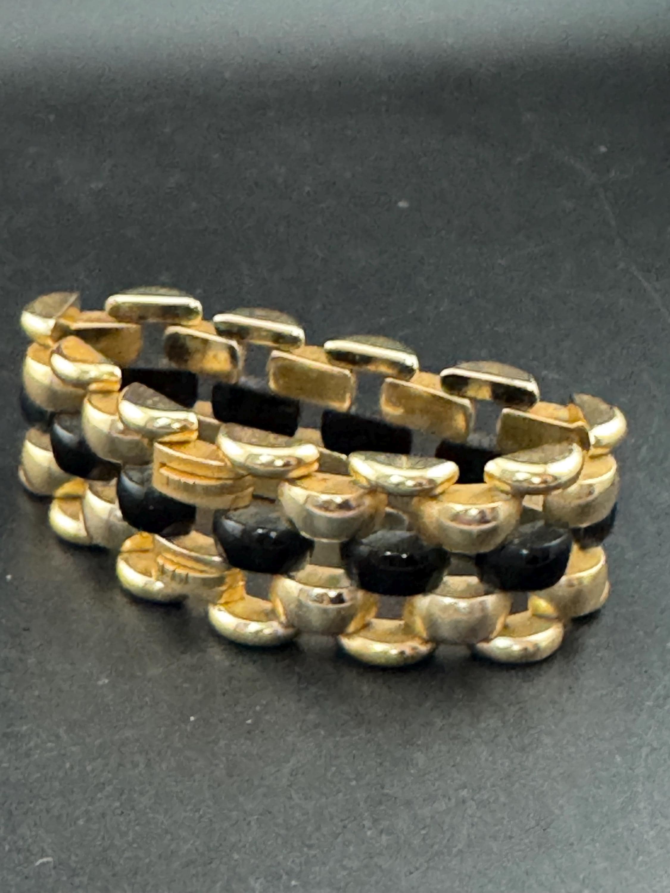 1950s De Farre warm gold tone black brick chain bracelet, 19.5cm French vintage