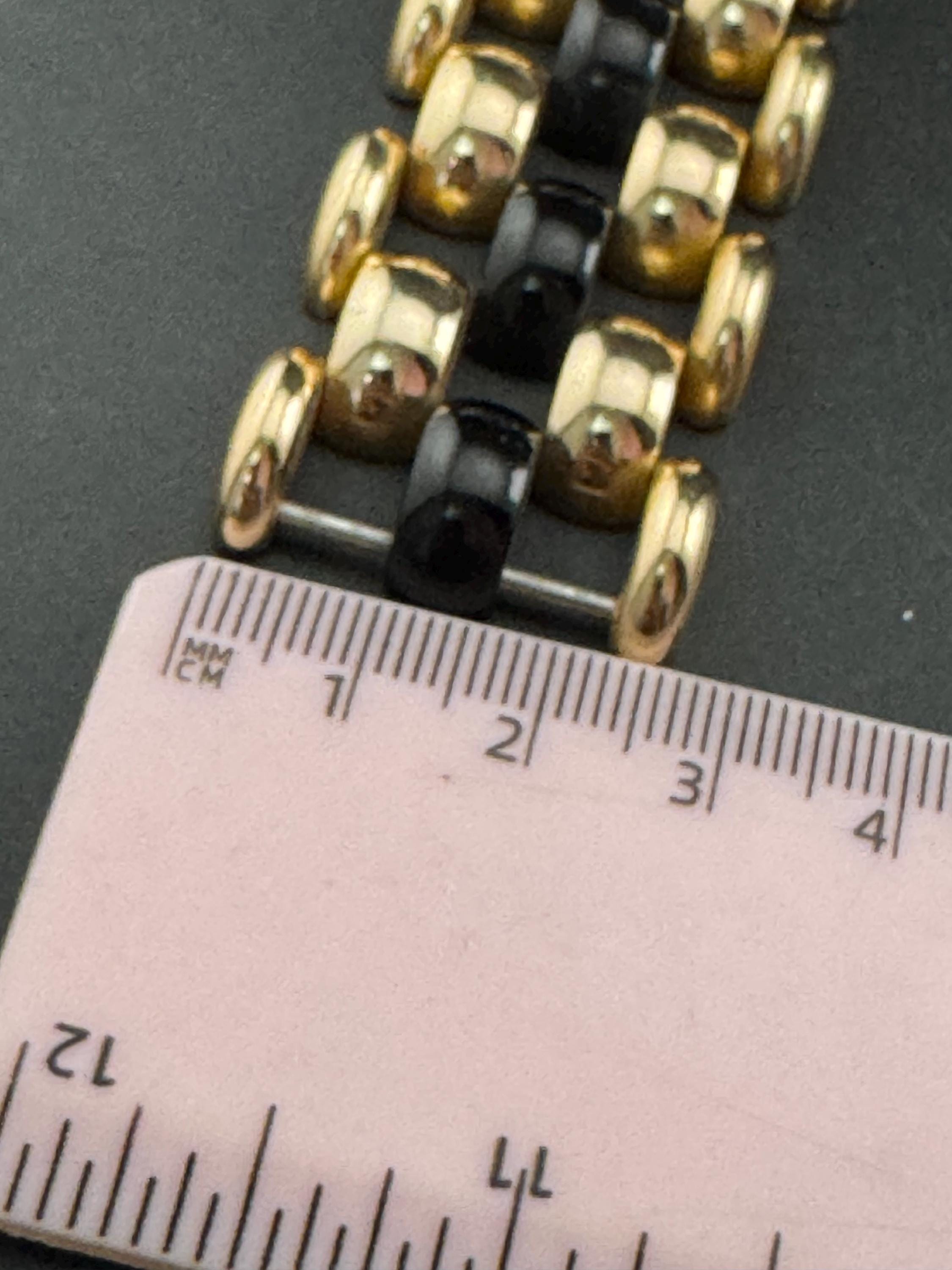 1950s De Farre warm gold tone black brick chain bracelet, 19.5cm French vintage