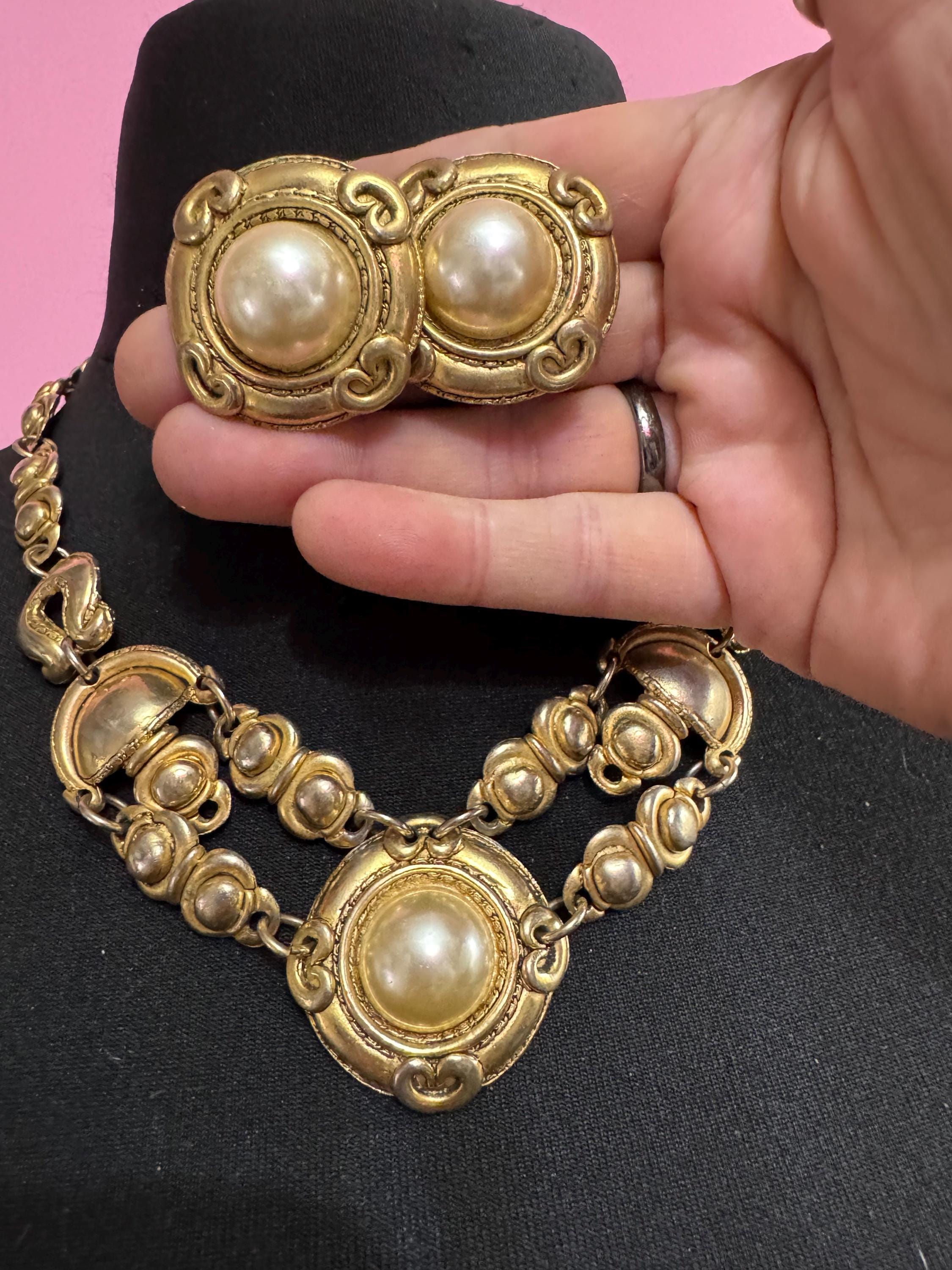 Vintage Chorange Paris Faux Pearl Jewelry Set, Signed French Designer