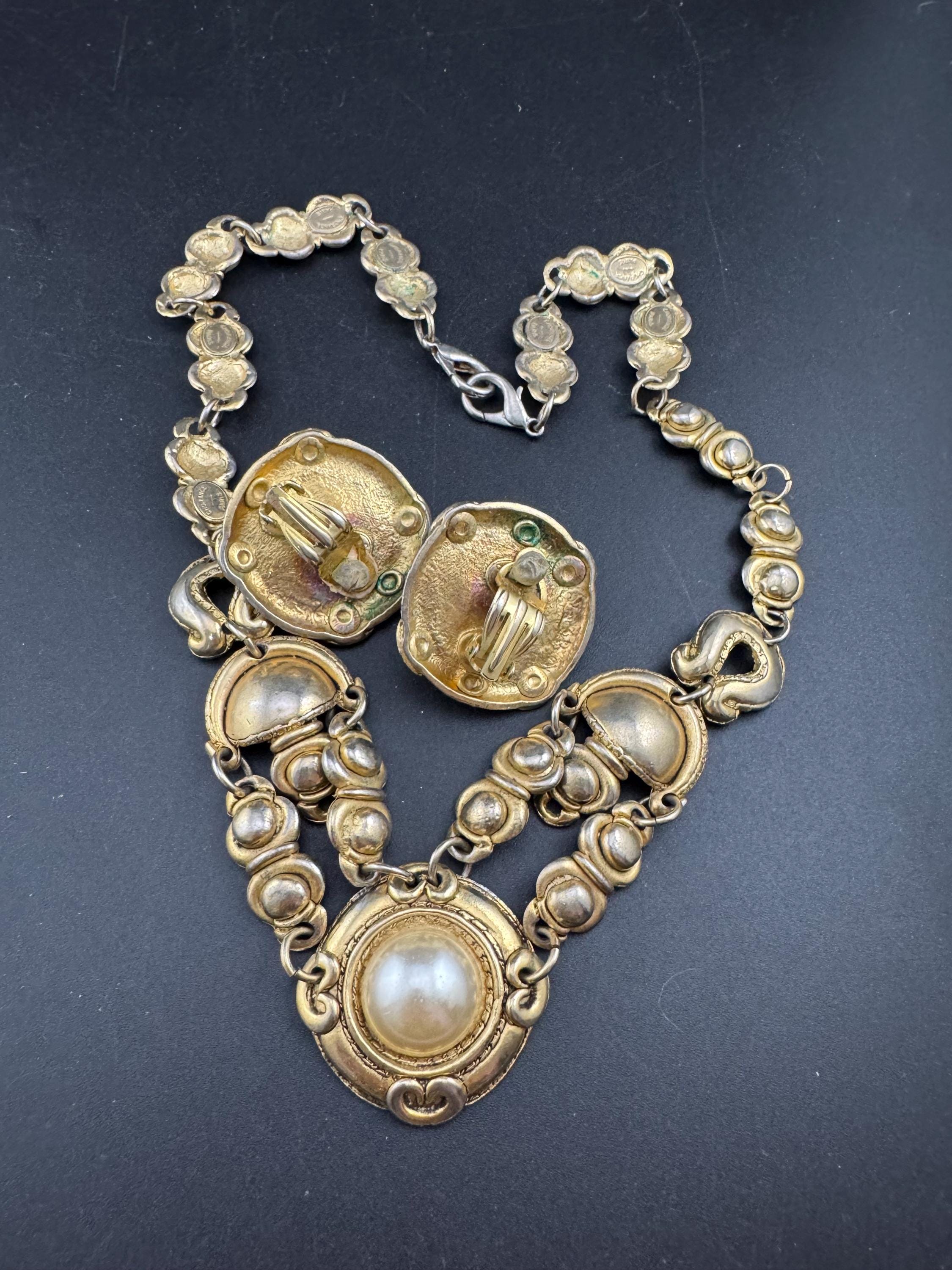 Vintage Chorange Paris Faux Pearl Jewelry Set, Signed French Designer