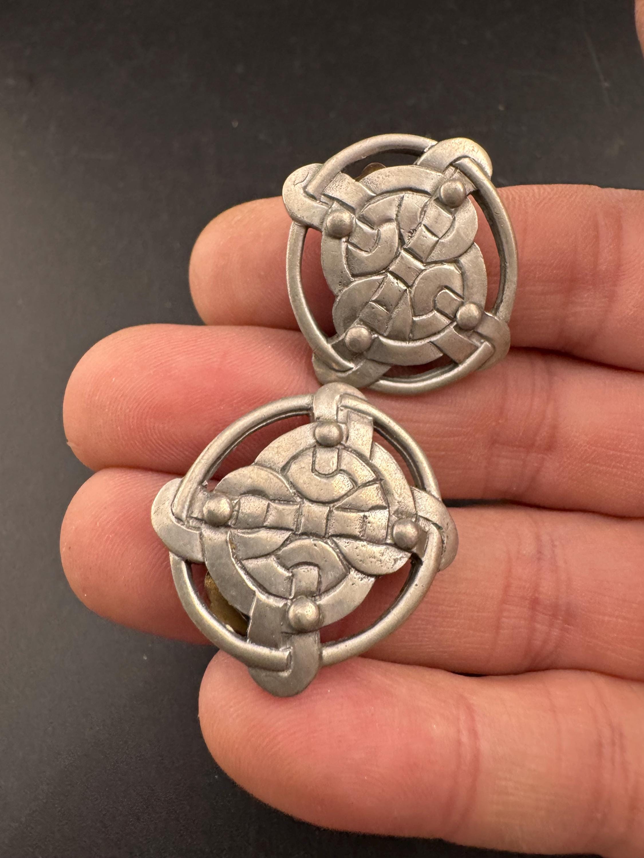 Signed liberty of London pewter Celtic clip on earrings
