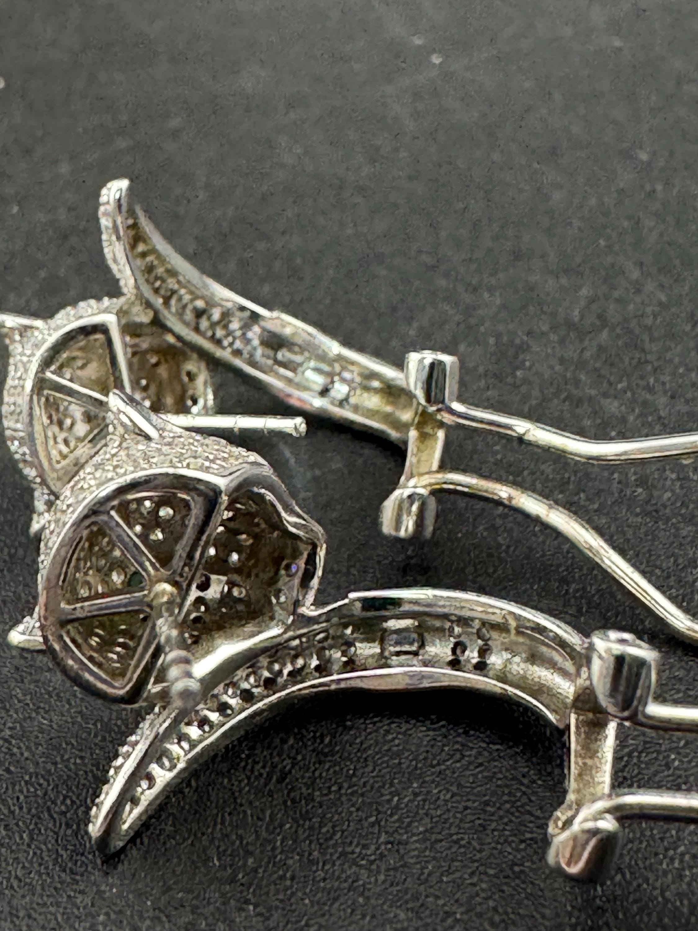 Sterling Silver Leopard Stud Earrings, Clear CZ Crystal, Big Cat Jewelry