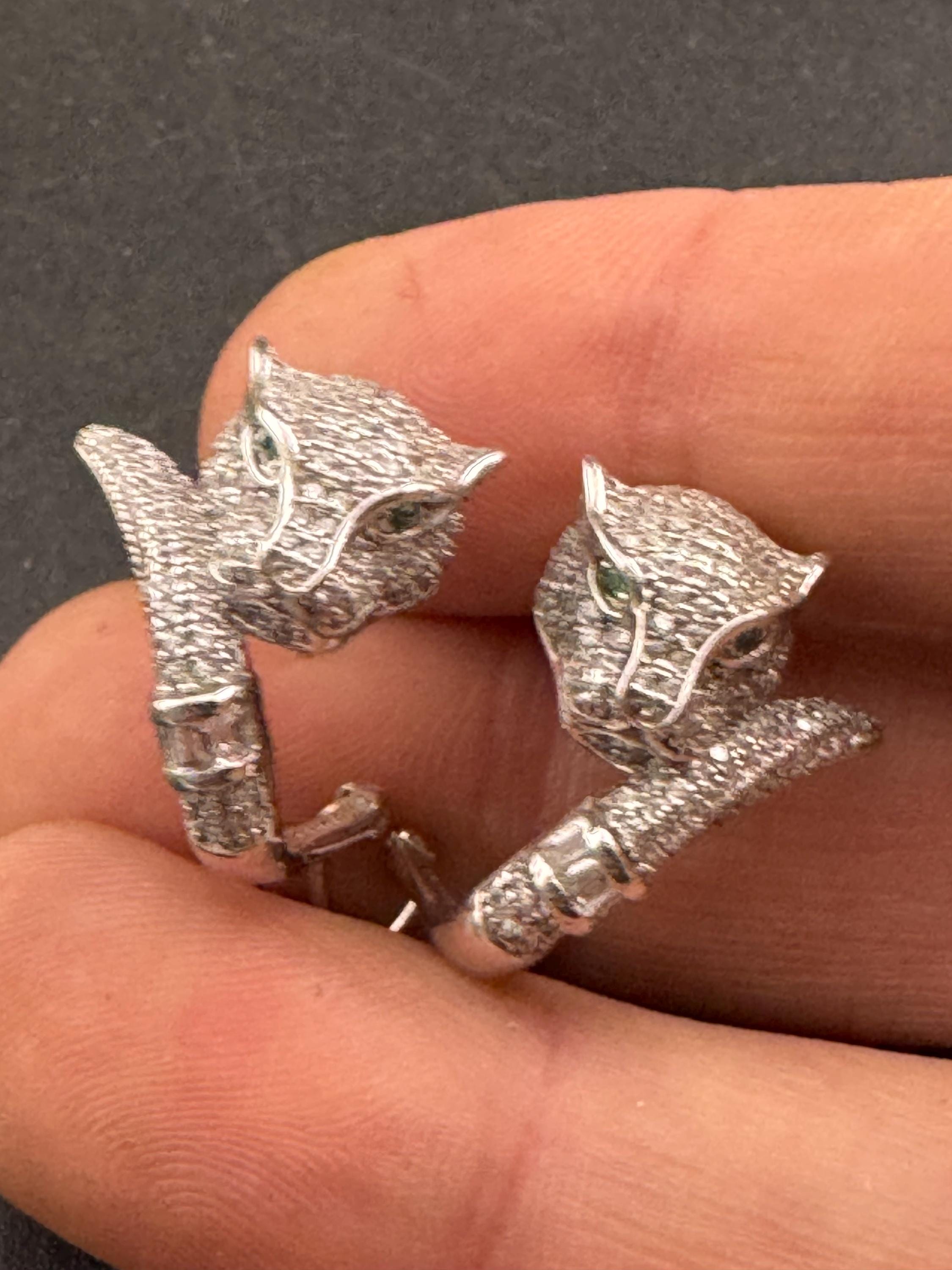 Sterling Silver Leopard Stud Earrings, Clear CZ Crystal, Big Cat Jewelry