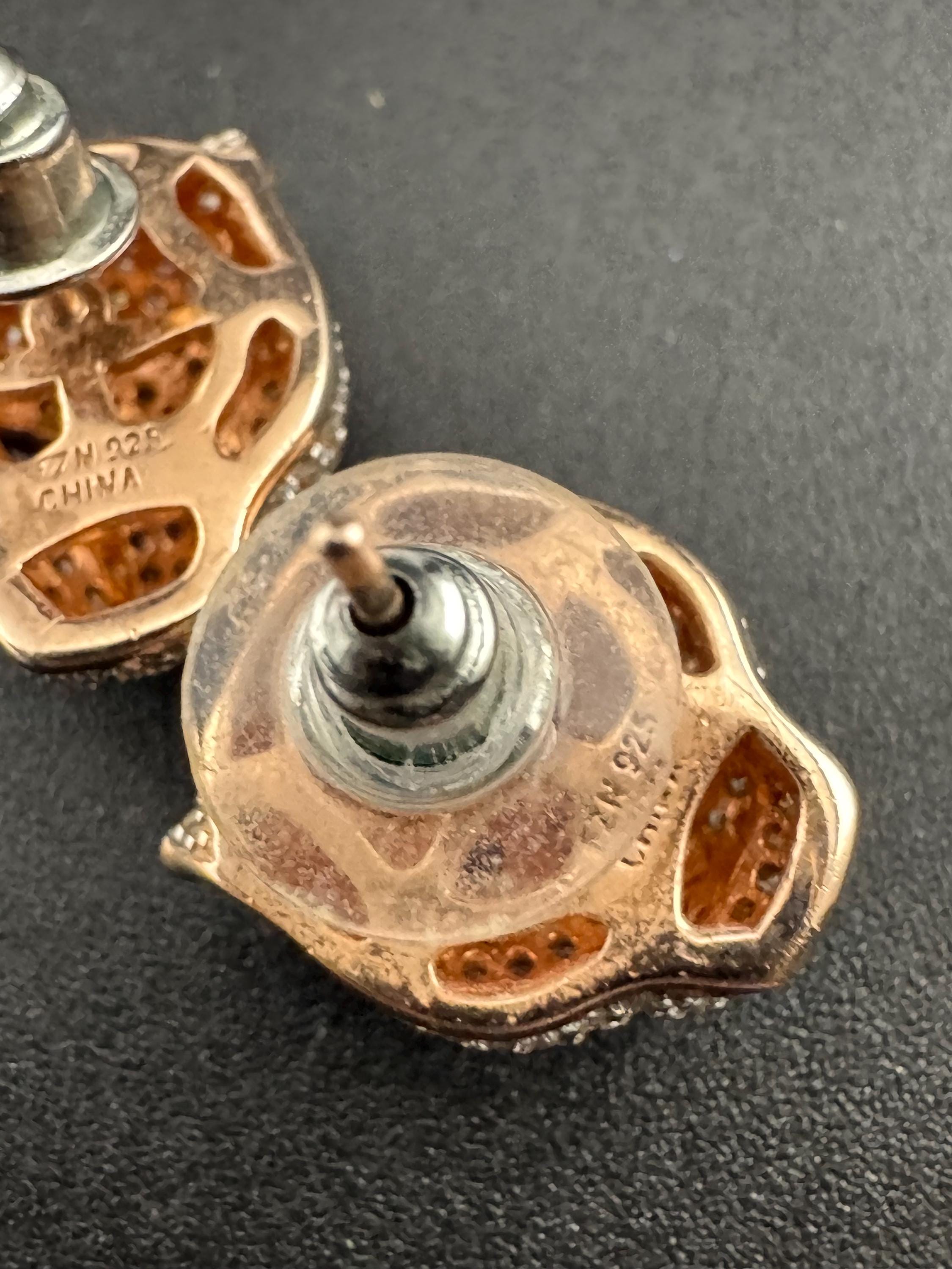 Sterling Silver Leopard Stud Earrings, Rose Gold Plated, CZ Crystal