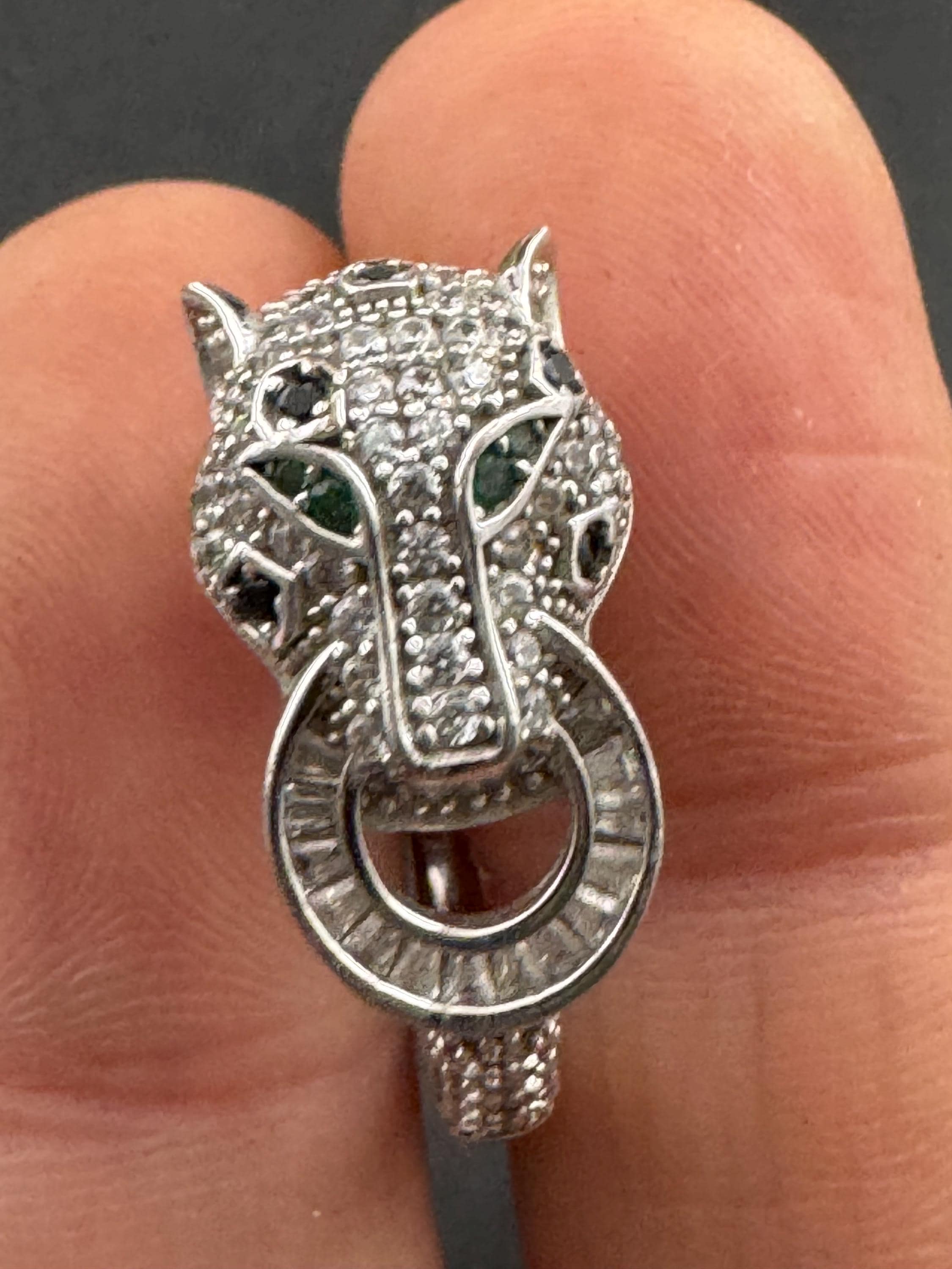 Sterling Silver CZ Panther Ring, Cote D Argent, Size Q