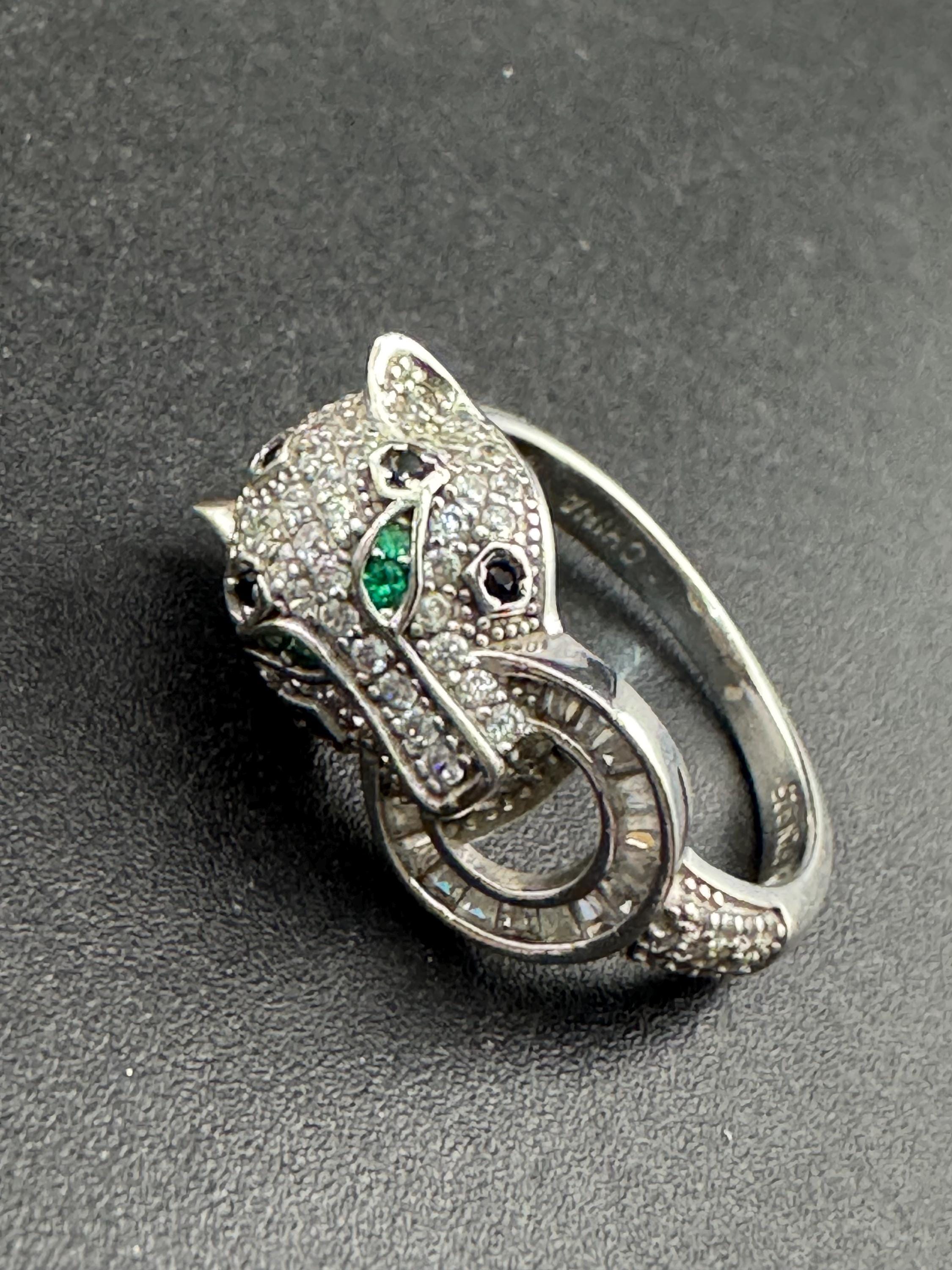 Sterling Silver CZ Panther Ring, Cote D Argent, Size Q