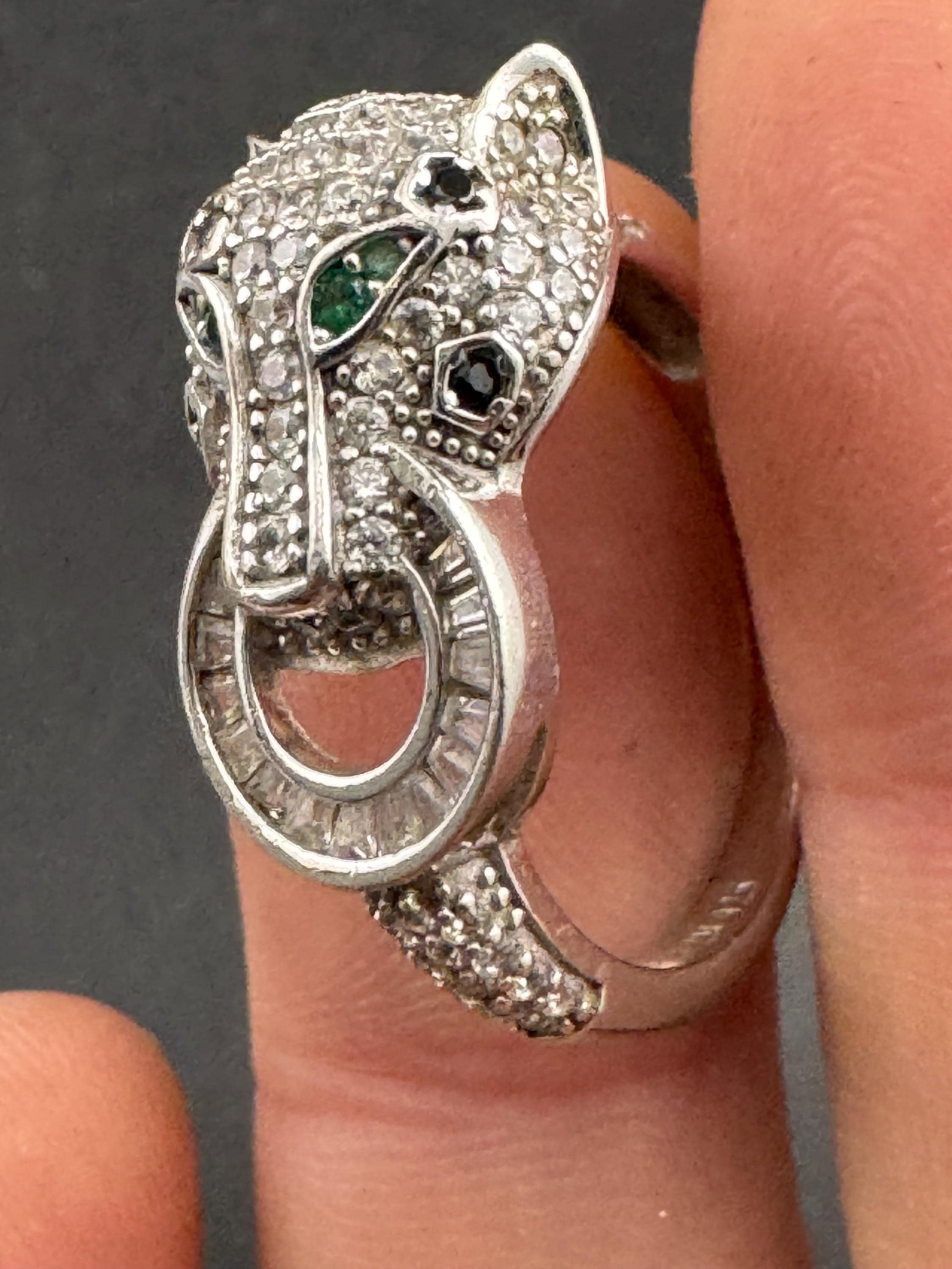 Sterling Silver CZ Panther Ring, Cote D Argent, Size Q