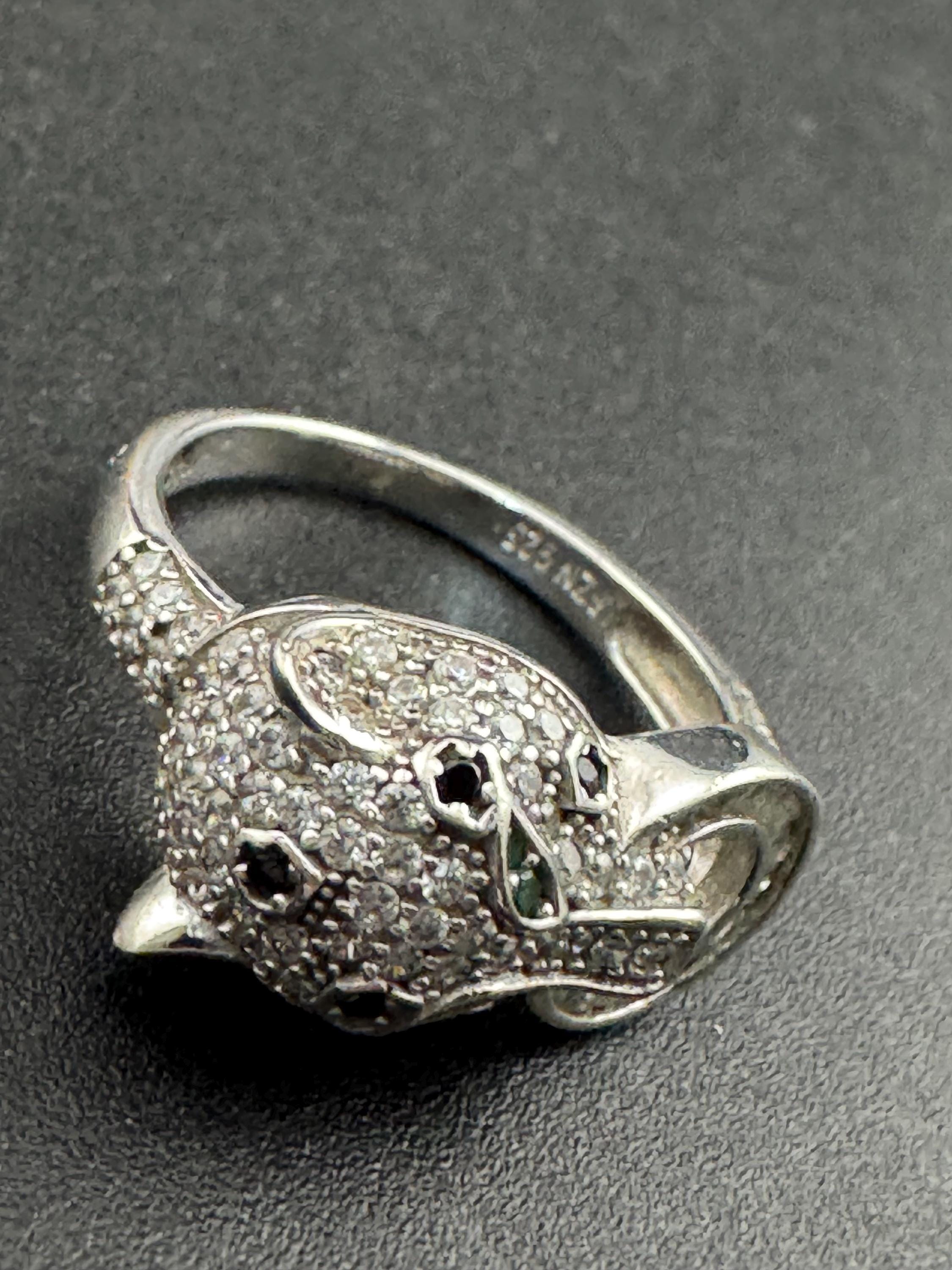 Sterling Silver CZ Panther Ring, Cote D Argent, Size Q