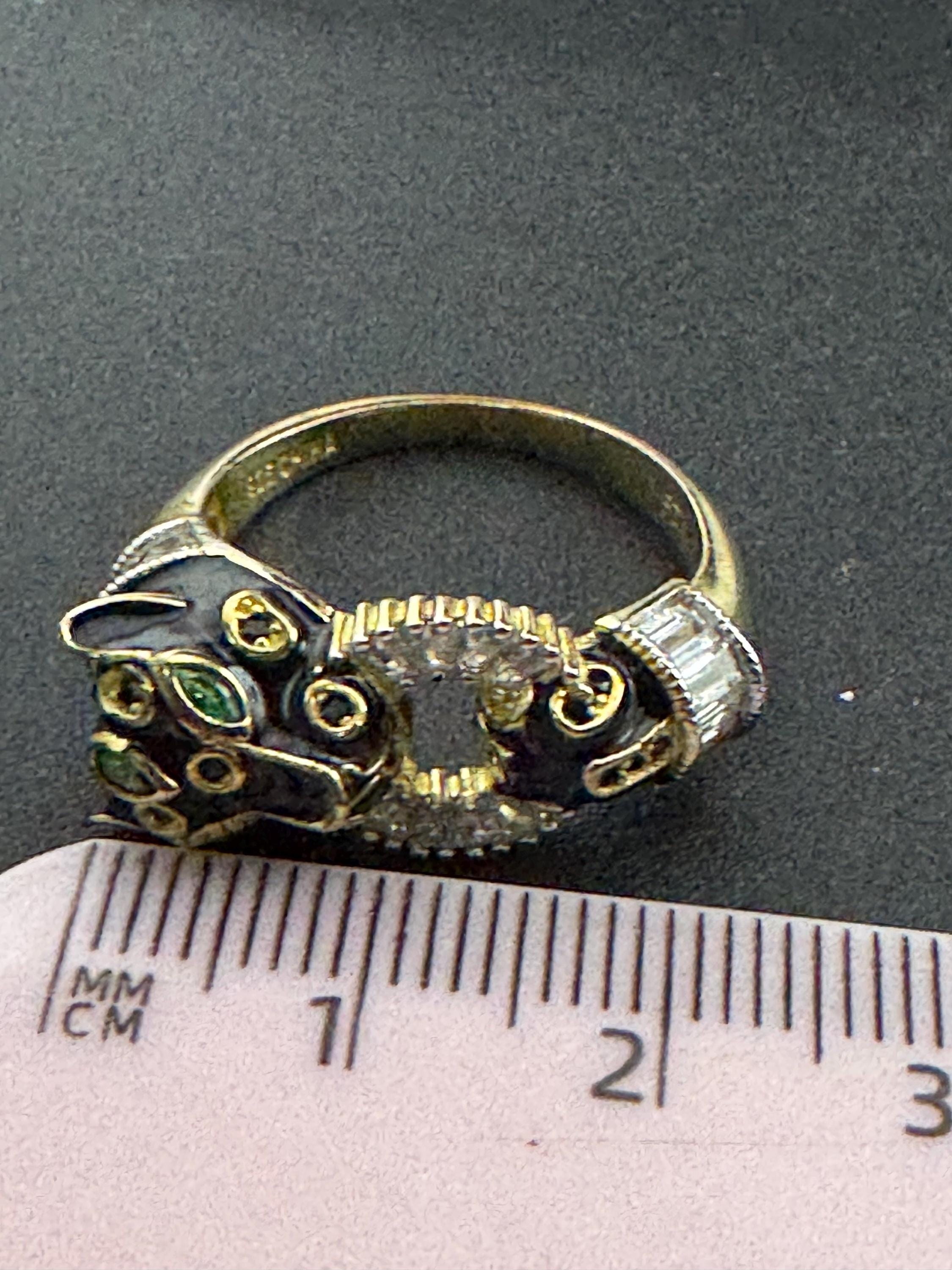 Gold over Sterling Silver Leopard Ring, Black Enamel CZ