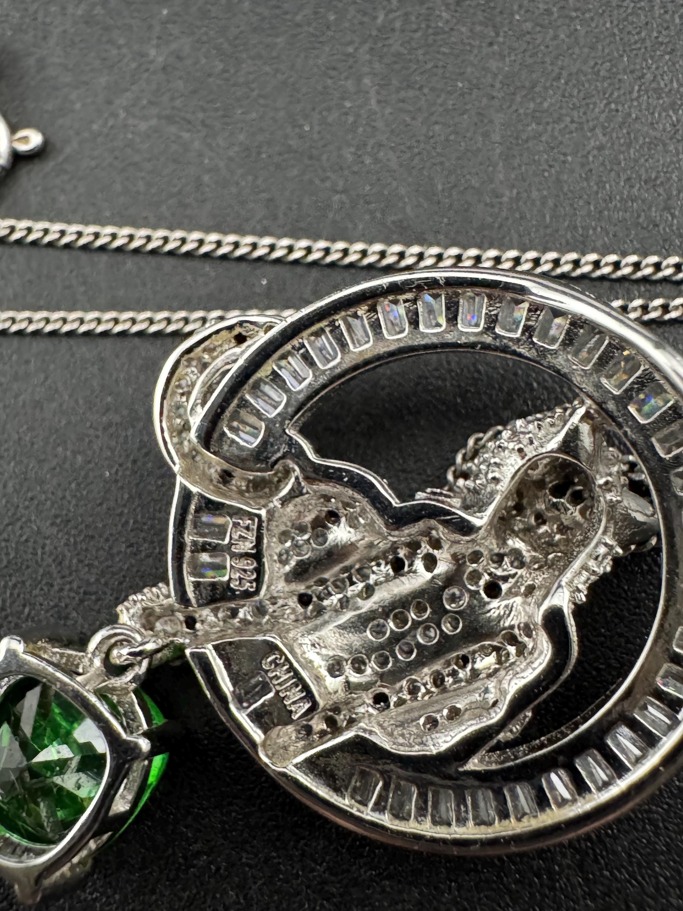 925 emerald CZ Leopard Pendant - Big Cat Necklace by cote d argent , Sterling Silver