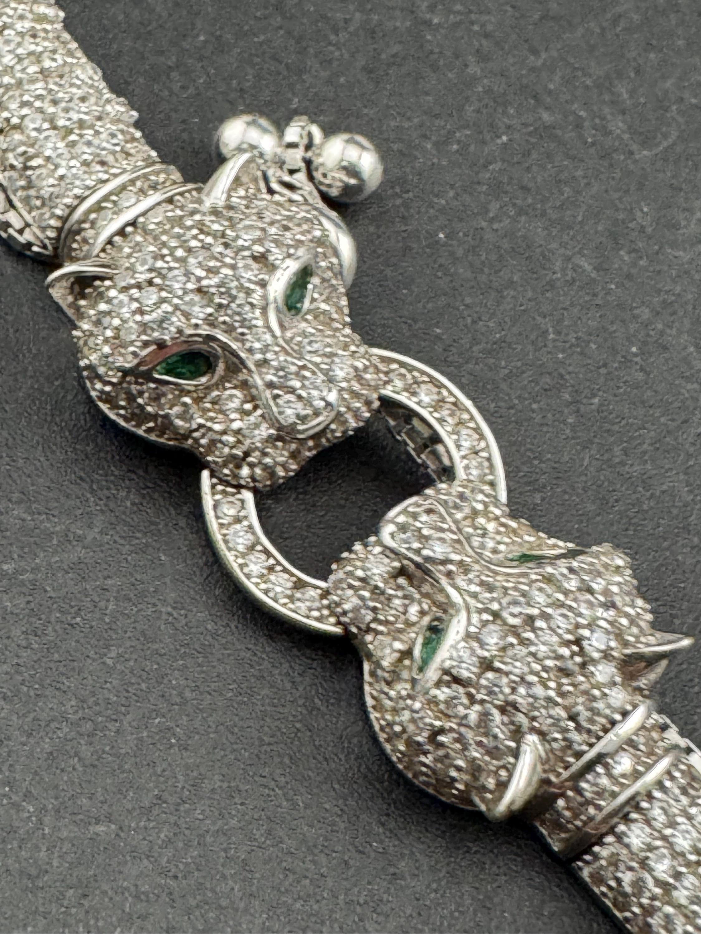 CZ Sterling Silver Leopard Head Bracelet, Cote D Argent