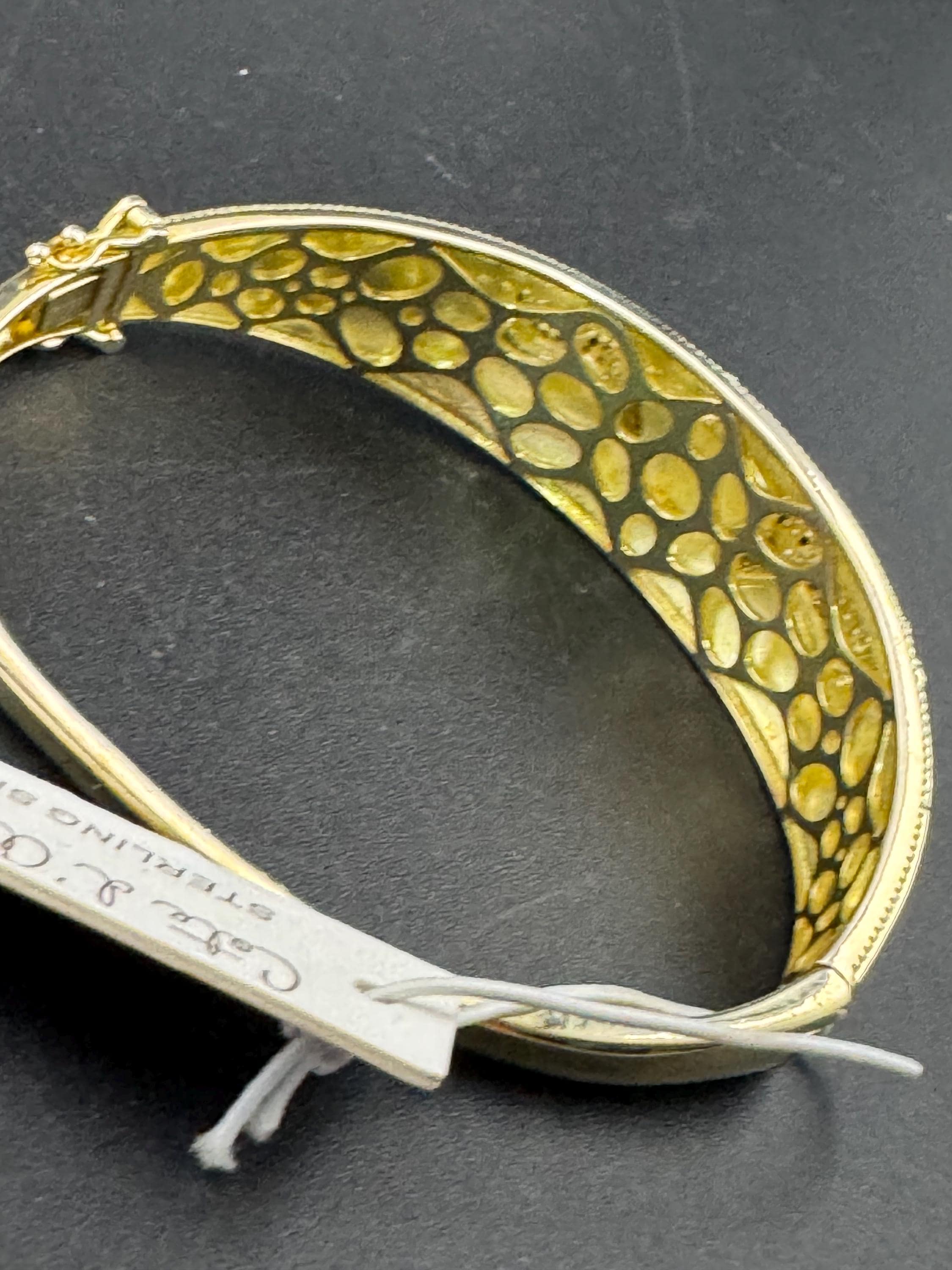Black Enamel Leopard Bangle, Gold Vermeil Sterling Silver, CZ Hinged Bracelet
