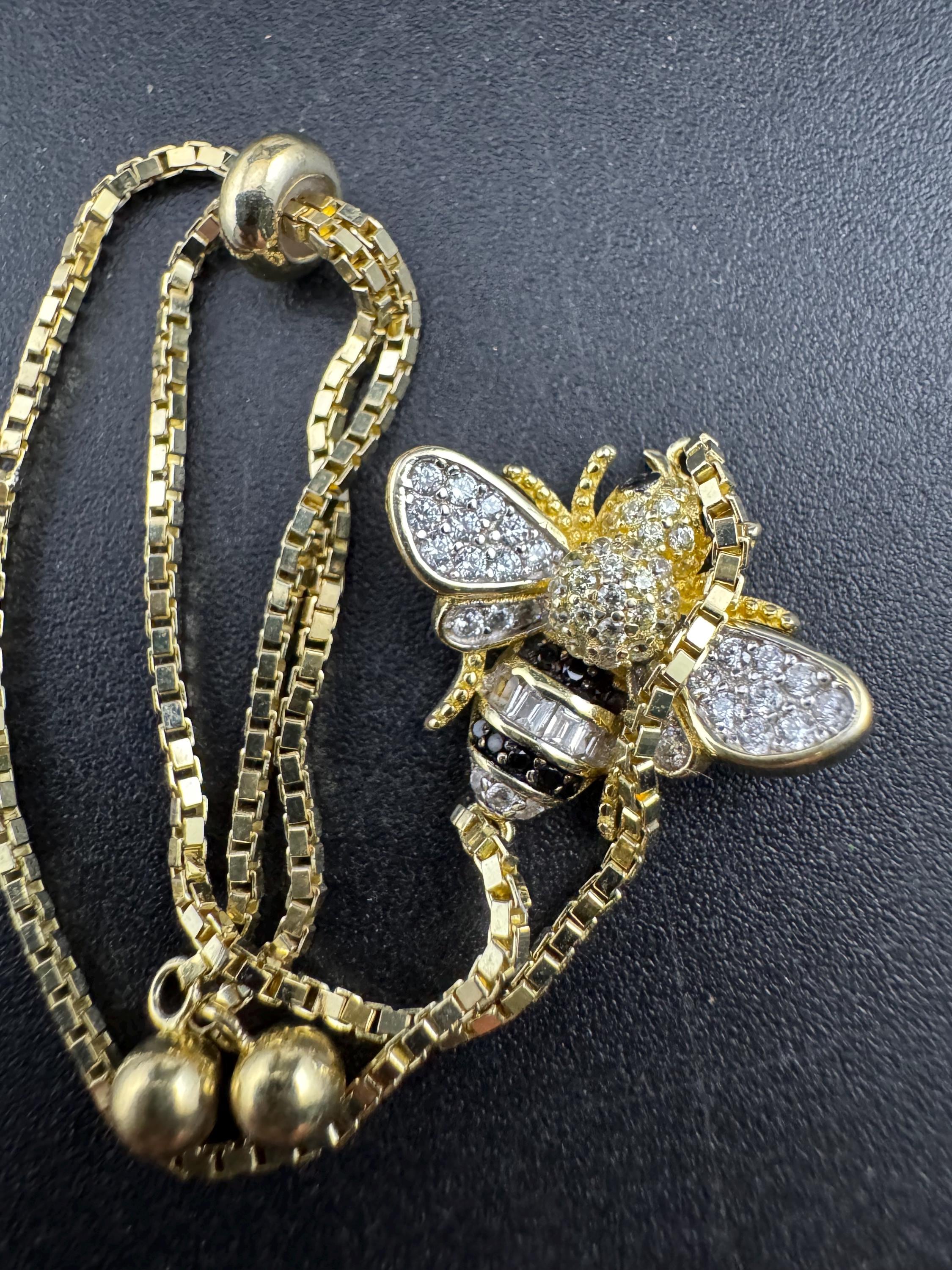 925 CZ bee bracelet , gold over sterling silver by cote d argent