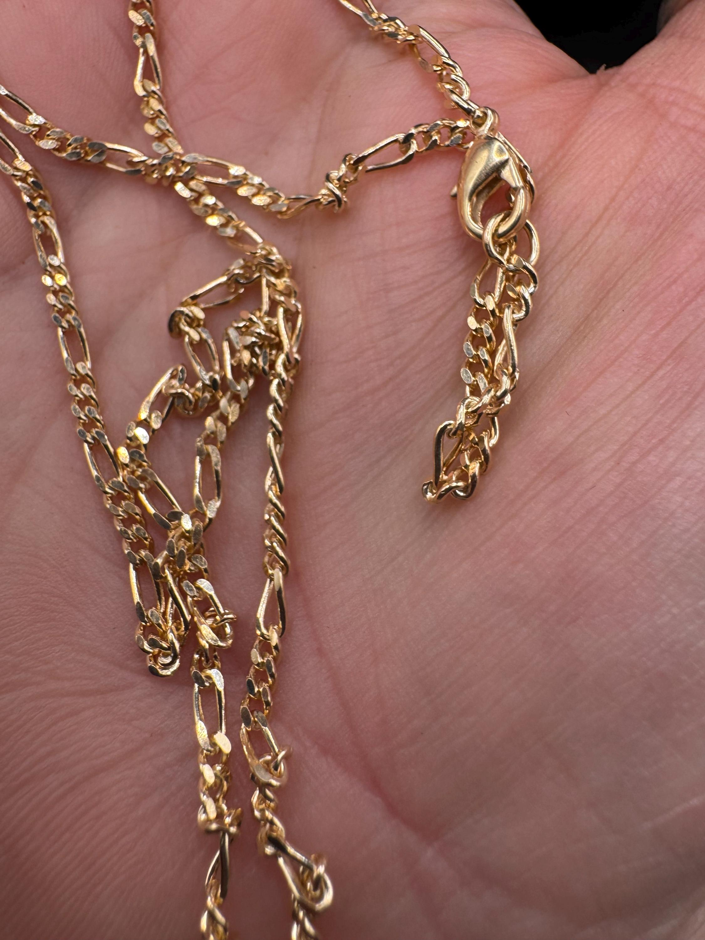 Vintage 46cm fine Figaro chain necklace, gold plated 2mm unused