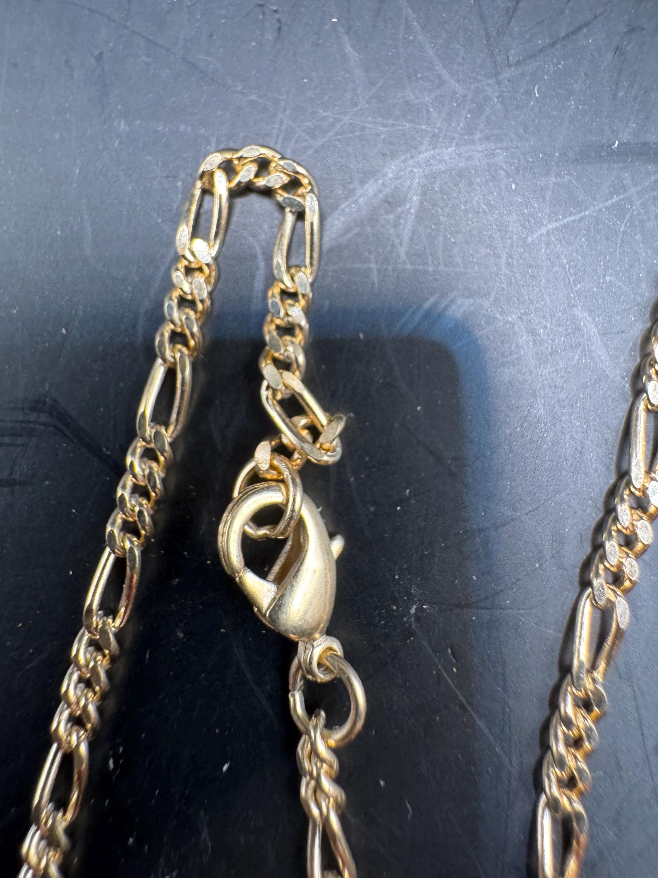 Vintage 46cm fine Figaro chain necklace, gold plated 2mm unused
