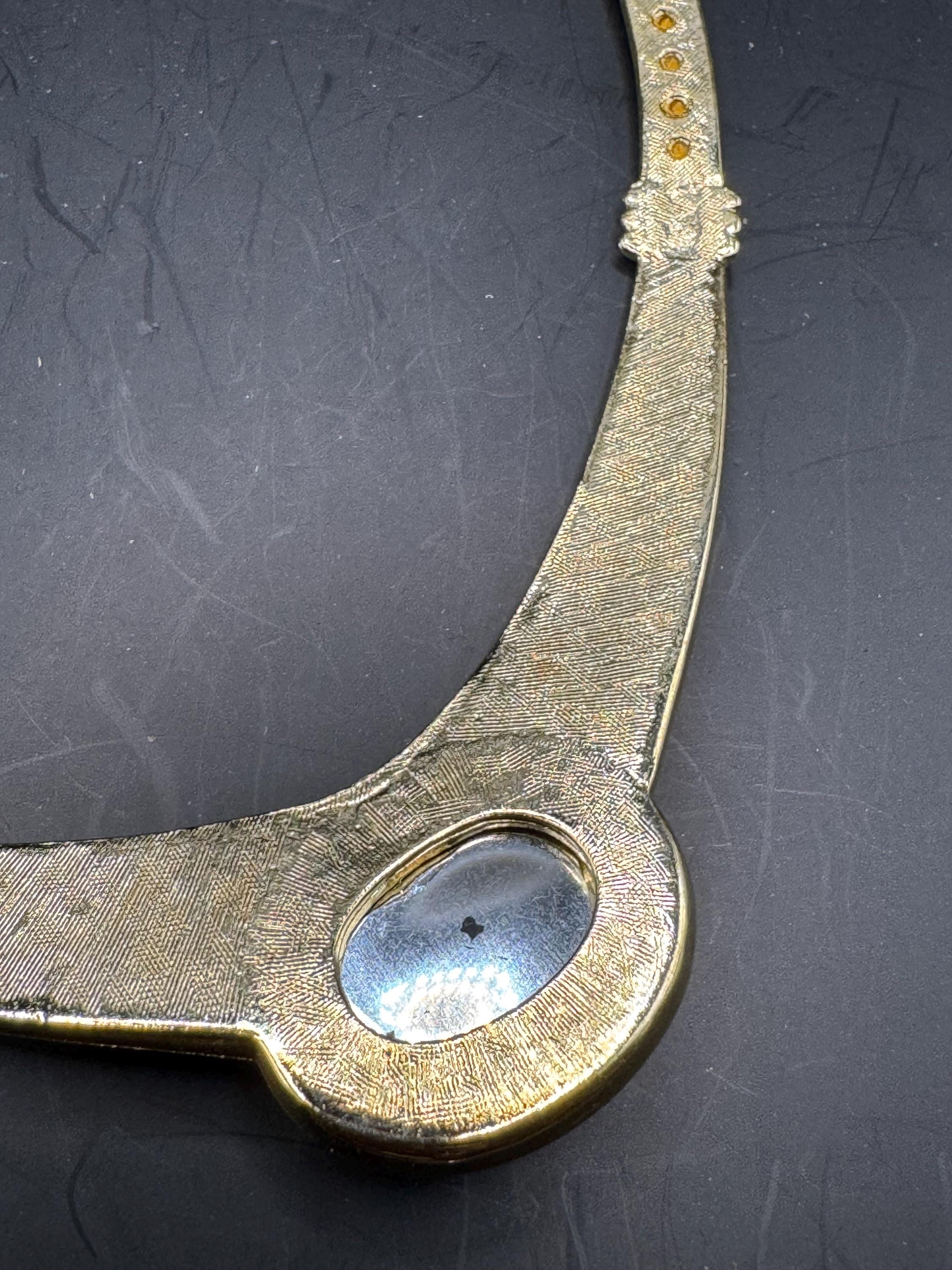 80s Retro emerald green Cabochon Diamanté Choker Necklace, gold plated