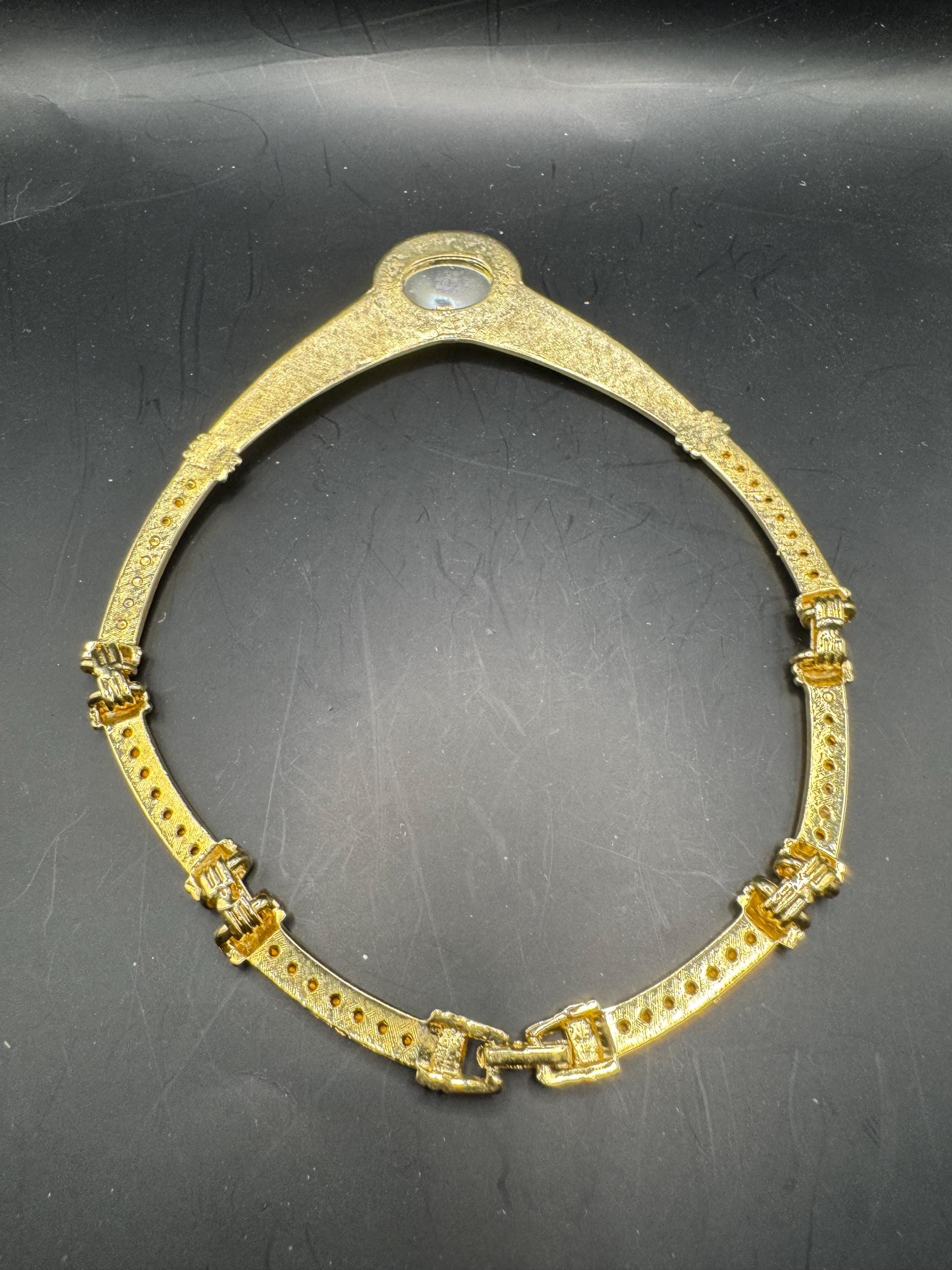 80s Retro sapphire blue Cabochon Diamanté Choker Necklace, gold plated