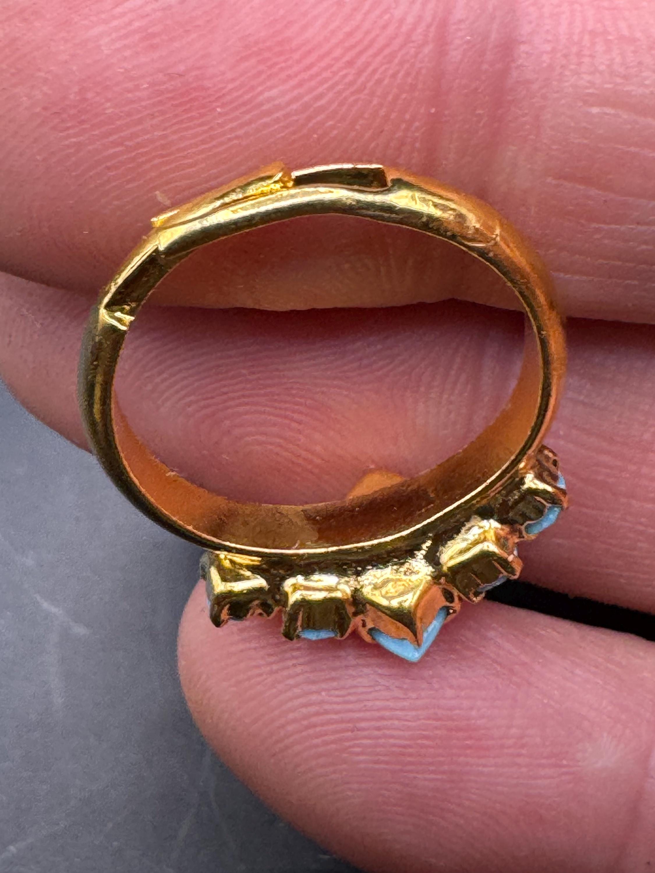 adjustable gold tone turquoise paste dress ring, 1970s cocktail rings