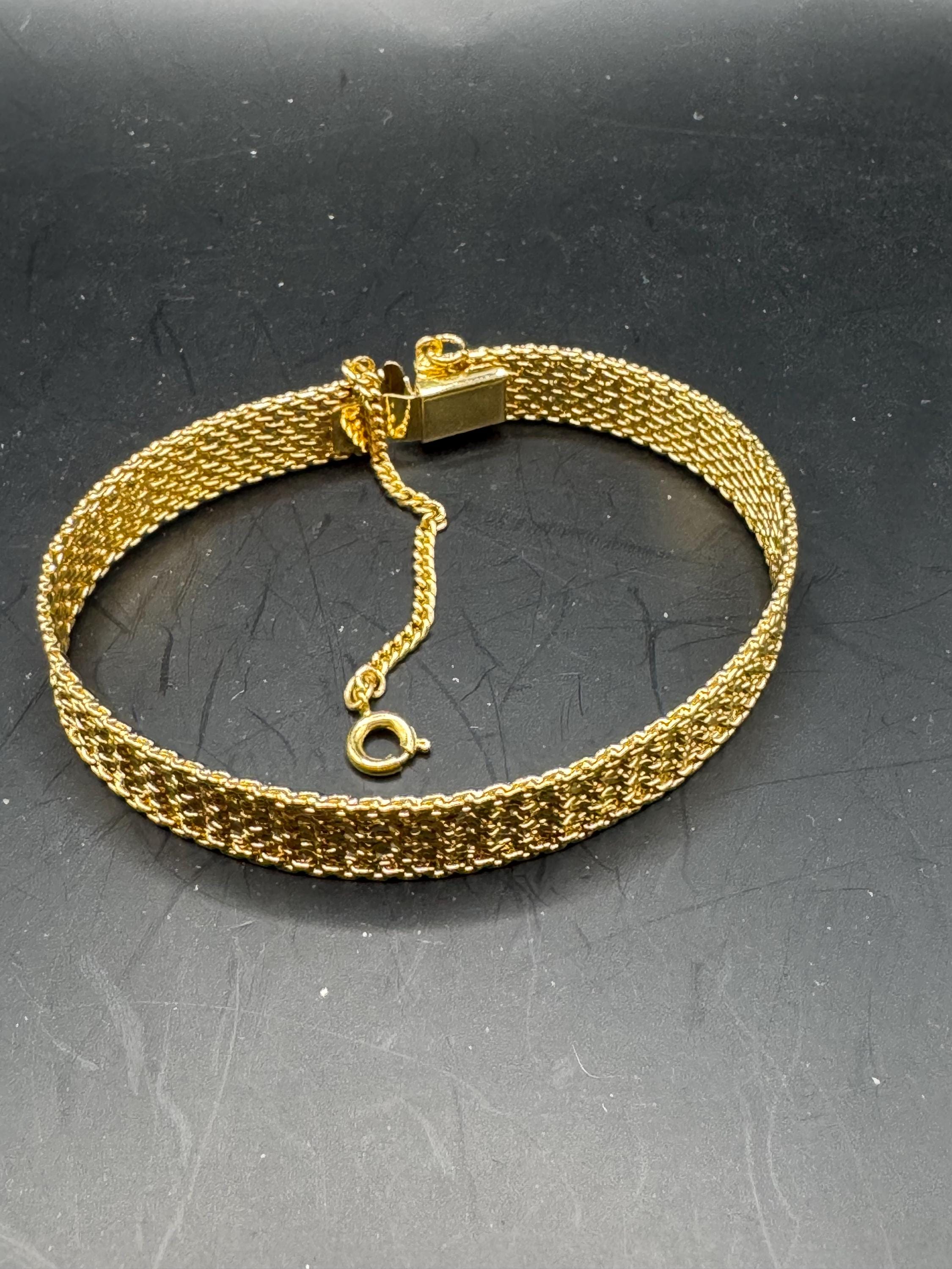 Vintage gold plated modernist slim flat mesh bangle bracelet 19 x 1cm