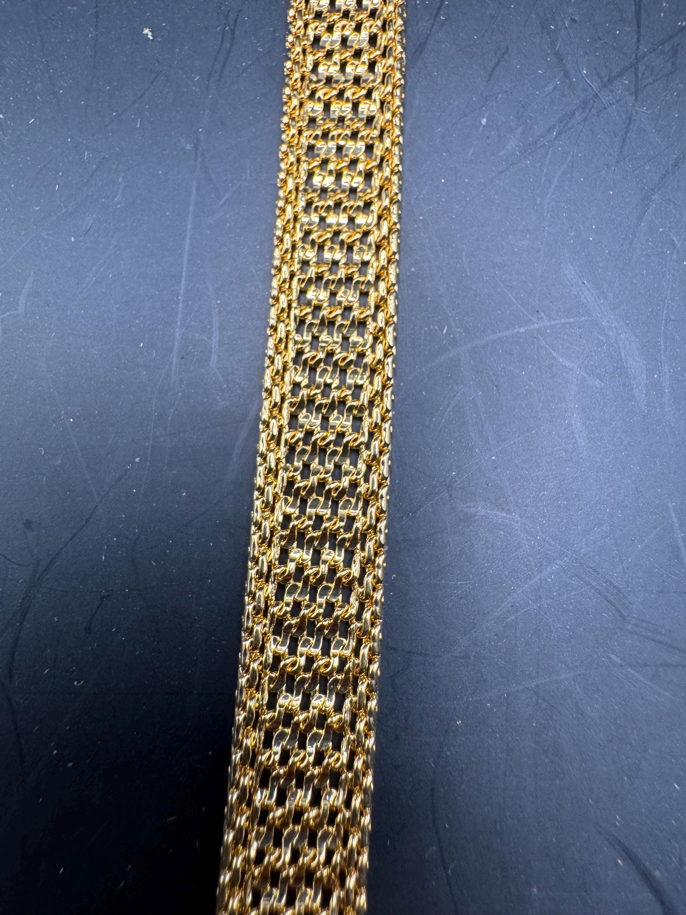 Vintage gold plated modernist slim flat mesh bangle bracelet 19 x 1cm