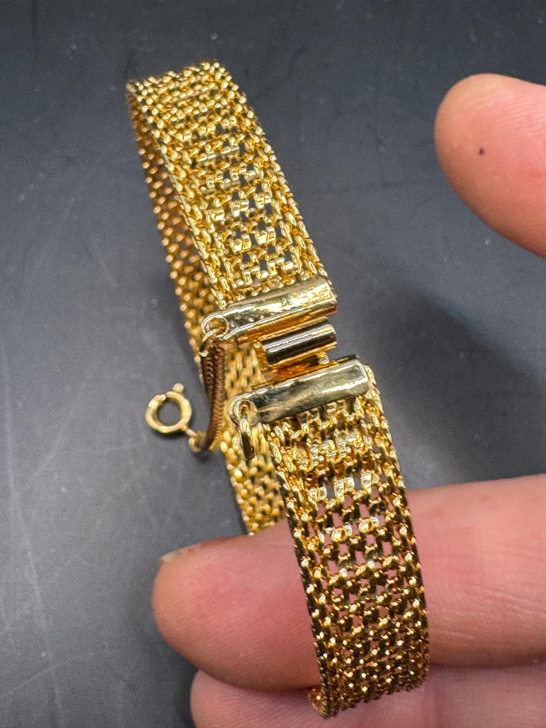 Vintage gold plated modernist slim flat mesh bangle bracelet 19 x 1cm