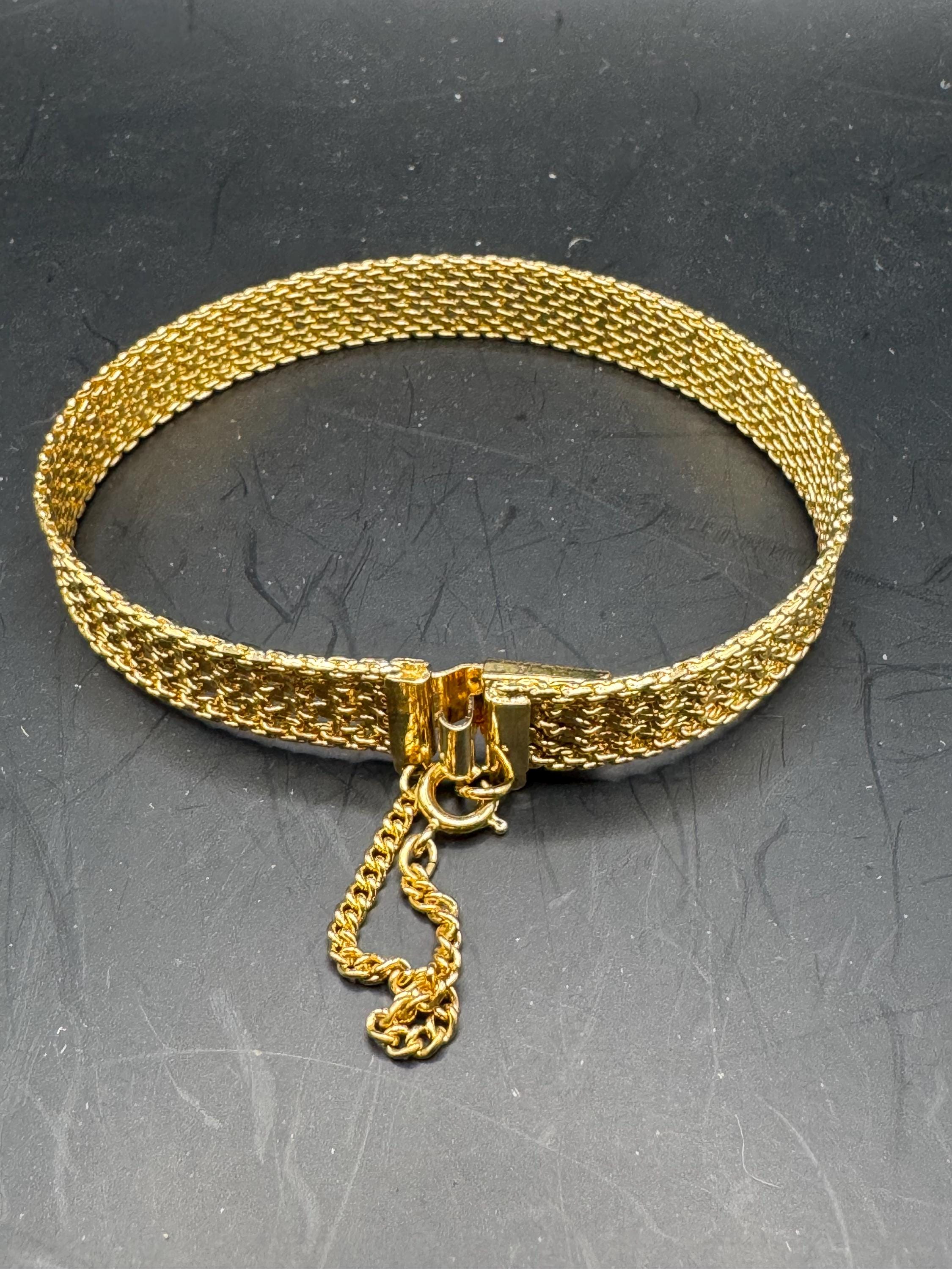 Vintage gold plated modernist slim flat mesh bangle bracelet 19 x 1cm