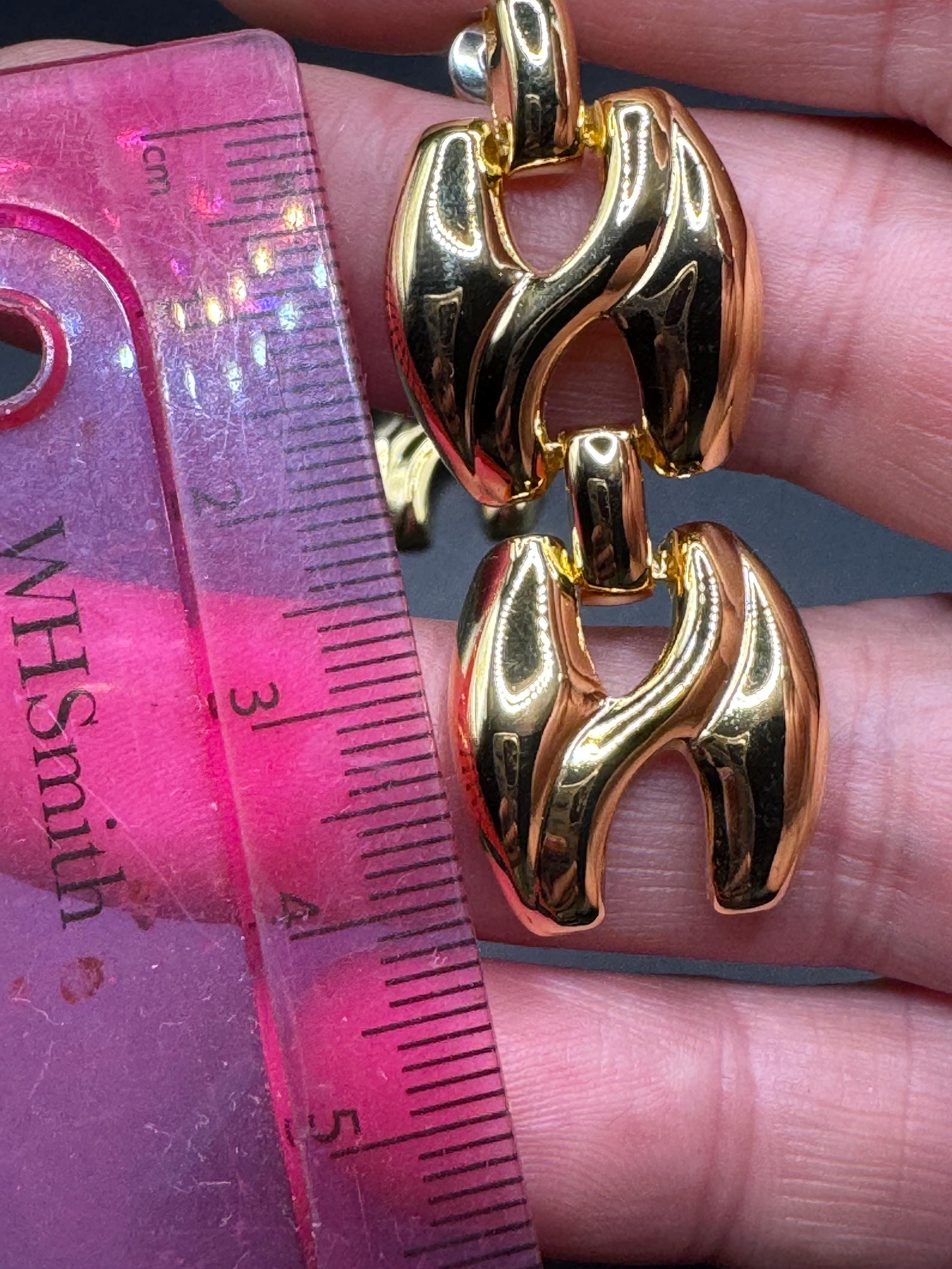 Vintage 80s Gold door knocker drop earrings, pierced ears embossed metal unused