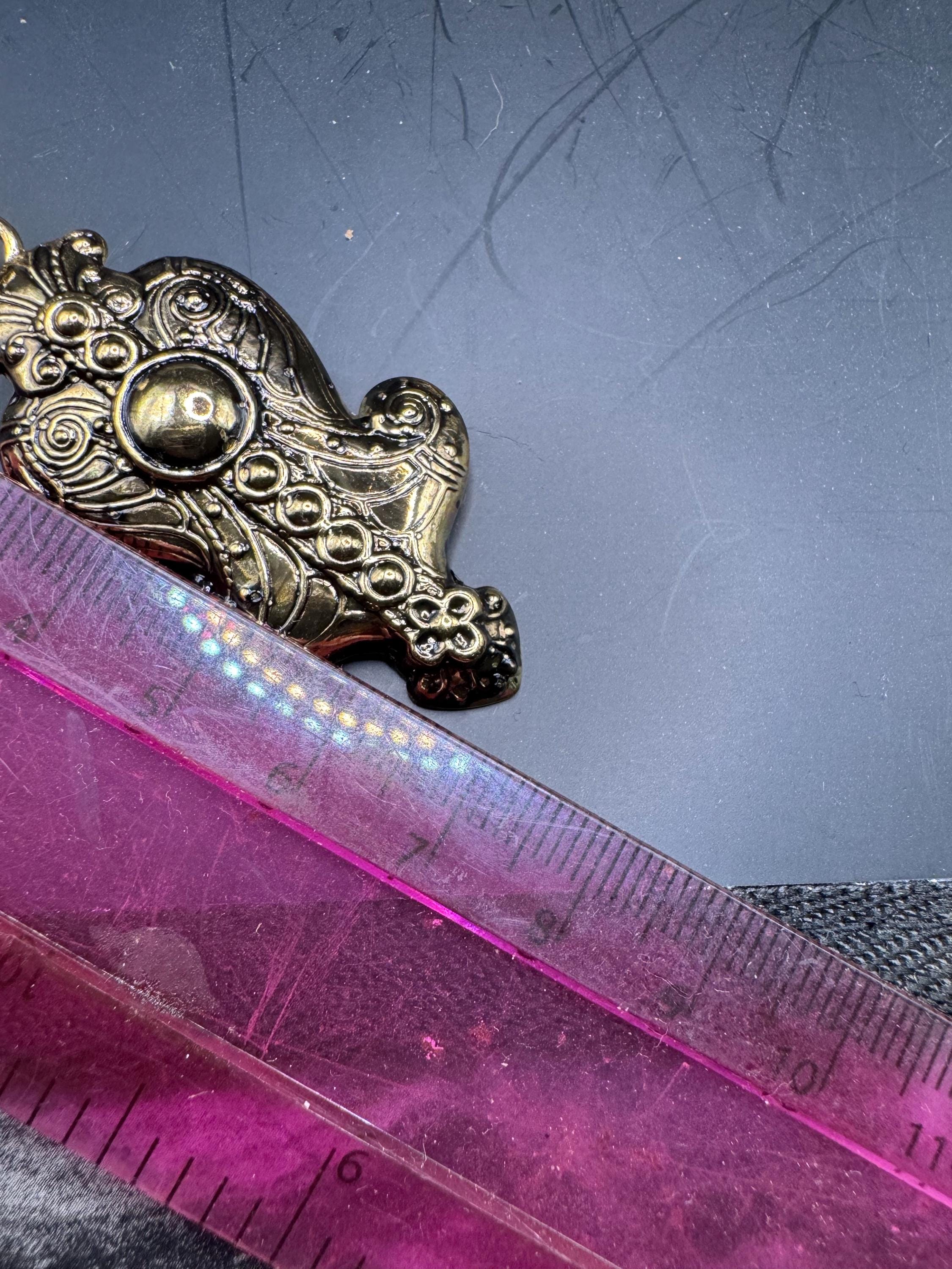 Vintage 80s antique Gold door knocker drop clip on earrings, embossed metal unused