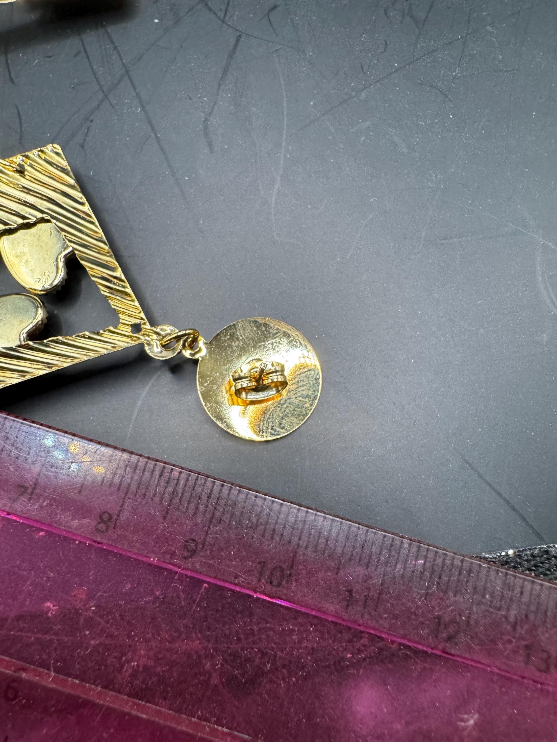 80s Oversized Heart Dangle Earrings, Deadstock