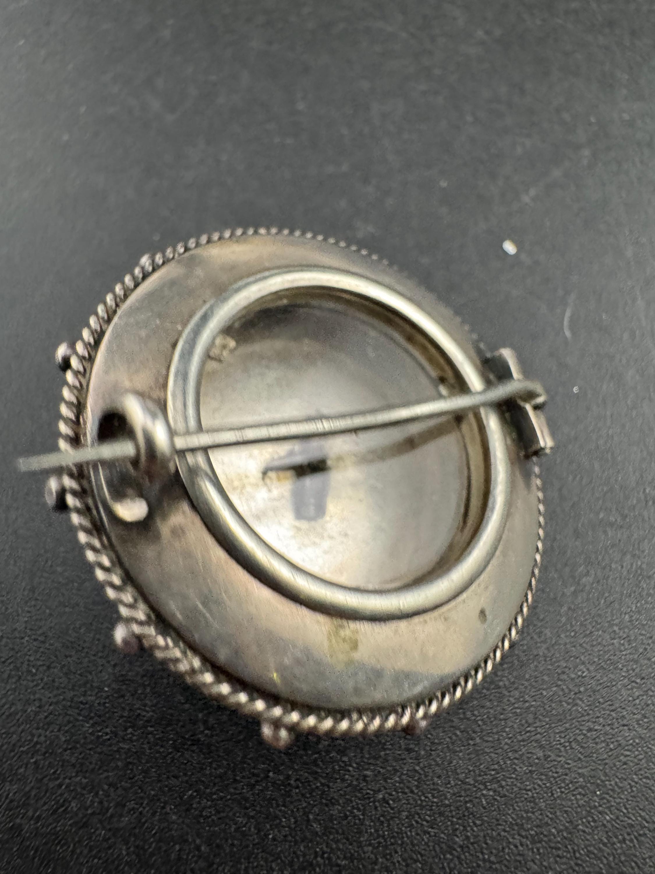 Victorian silver round bullseye mourning brooch, fully tested