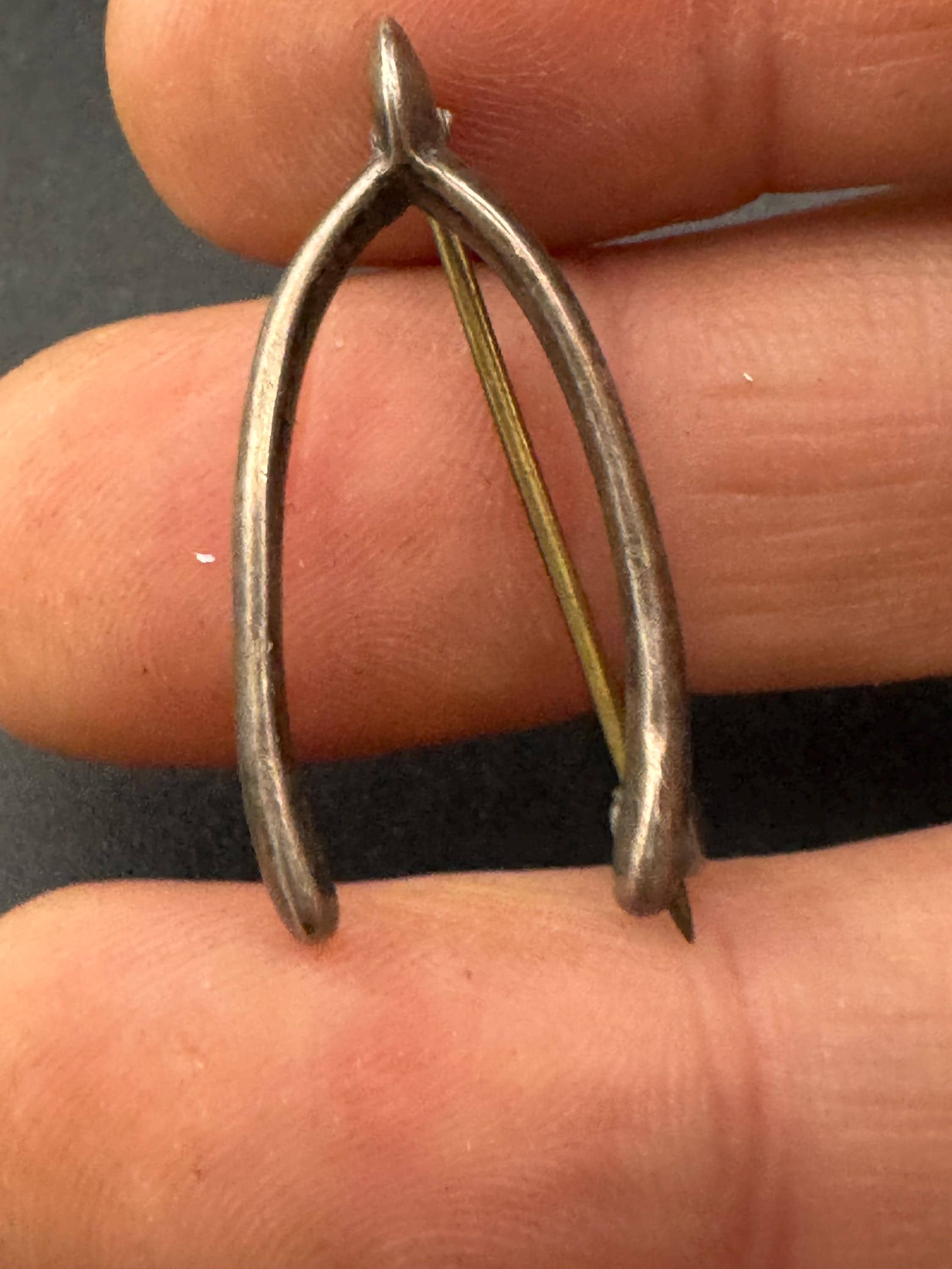 Antique good Luck Wishbone sterling silver brooch