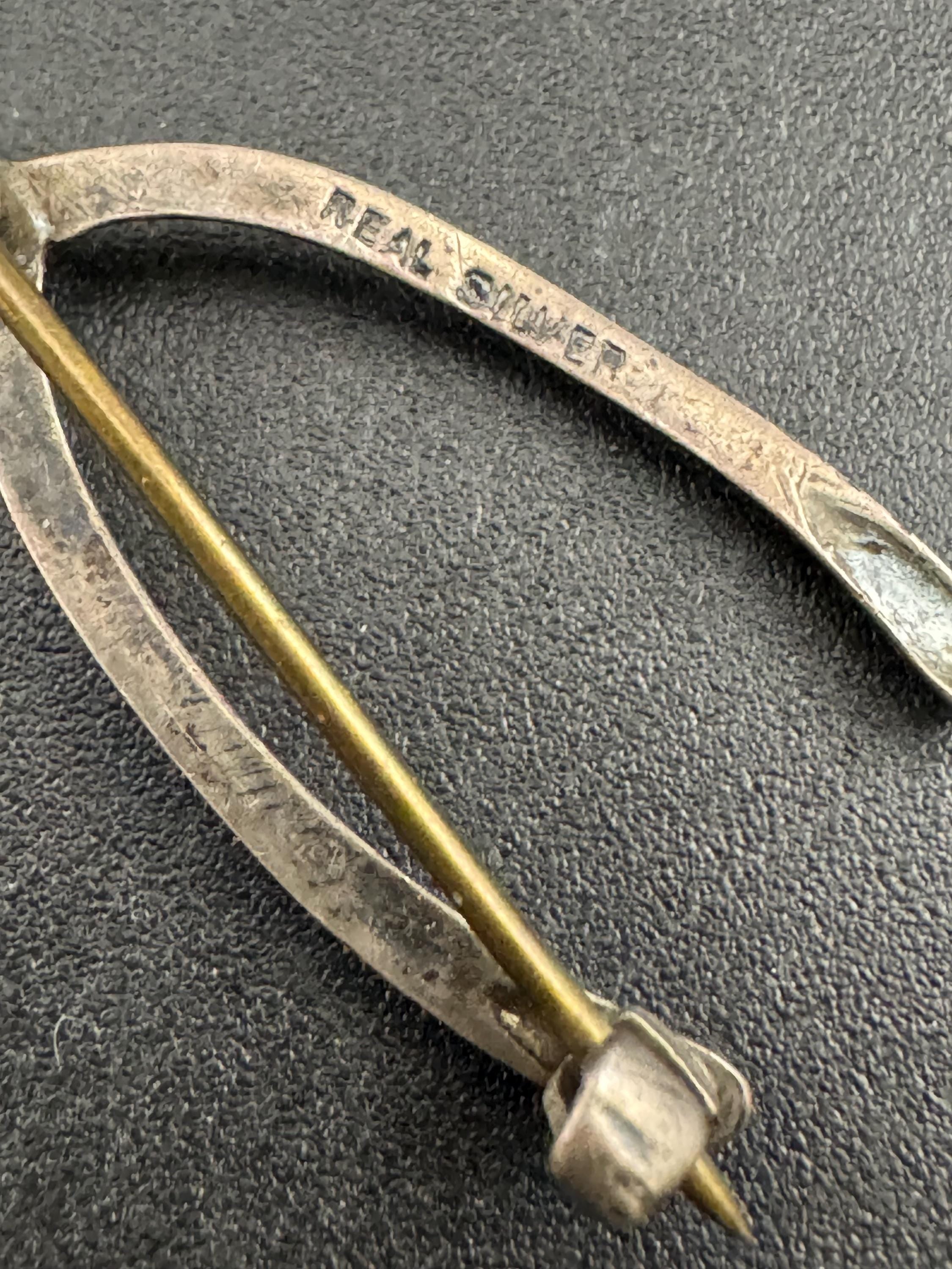 Antique good Luck Wishbone sterling silver brooch