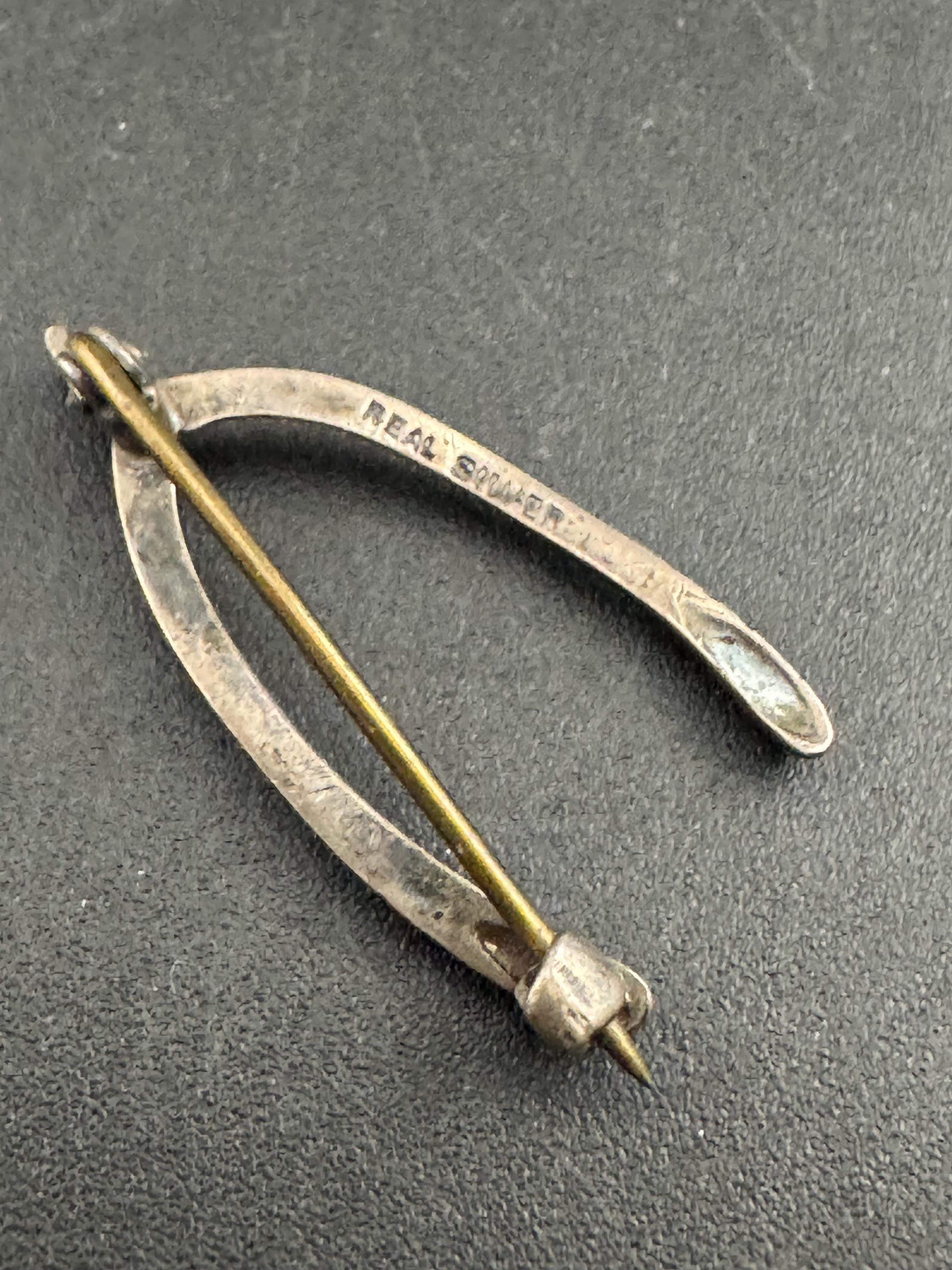 Antique good Luck Wishbone sterling silver brooch