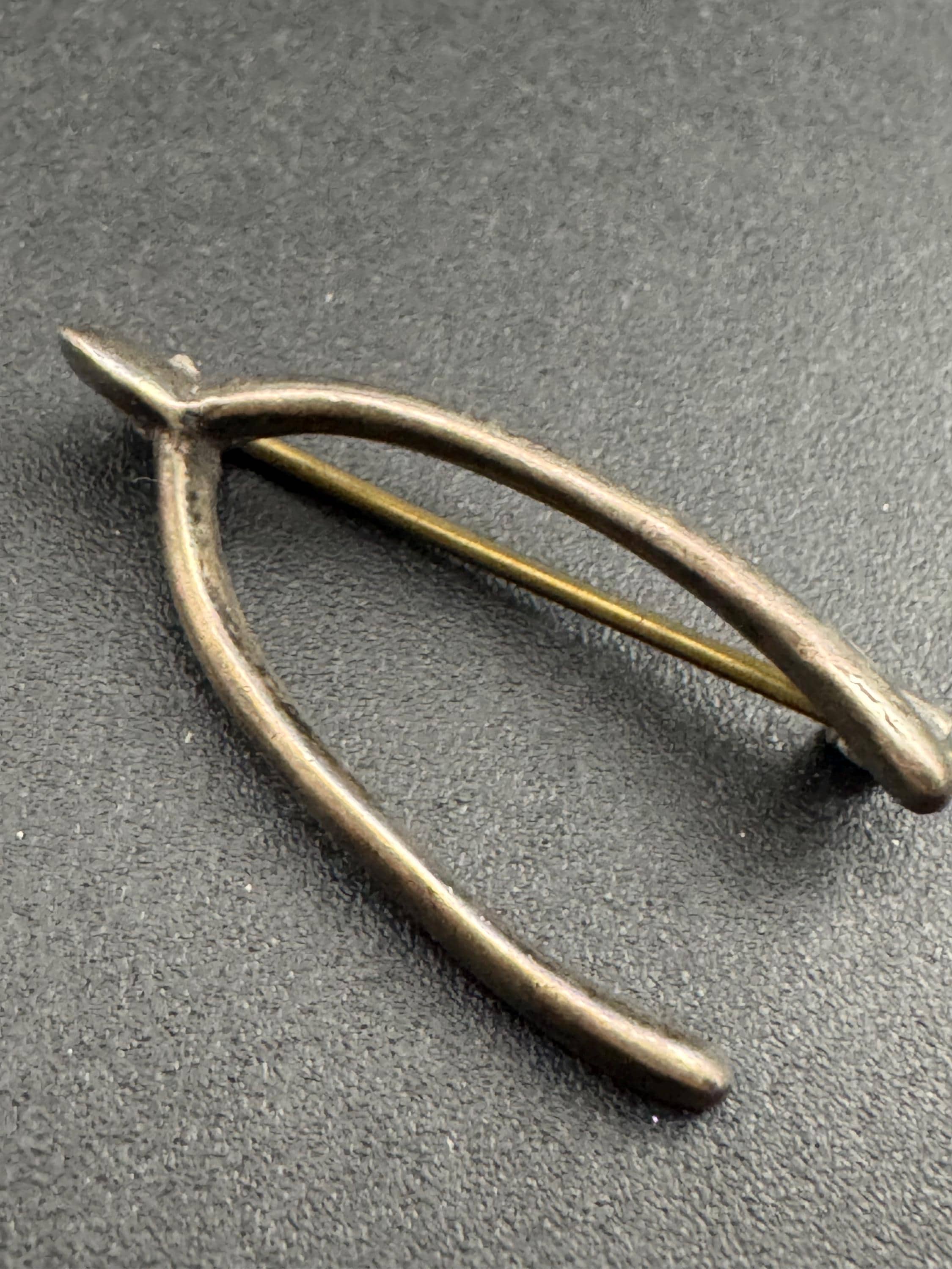 Antique good Luck Wishbone sterling silver brooch