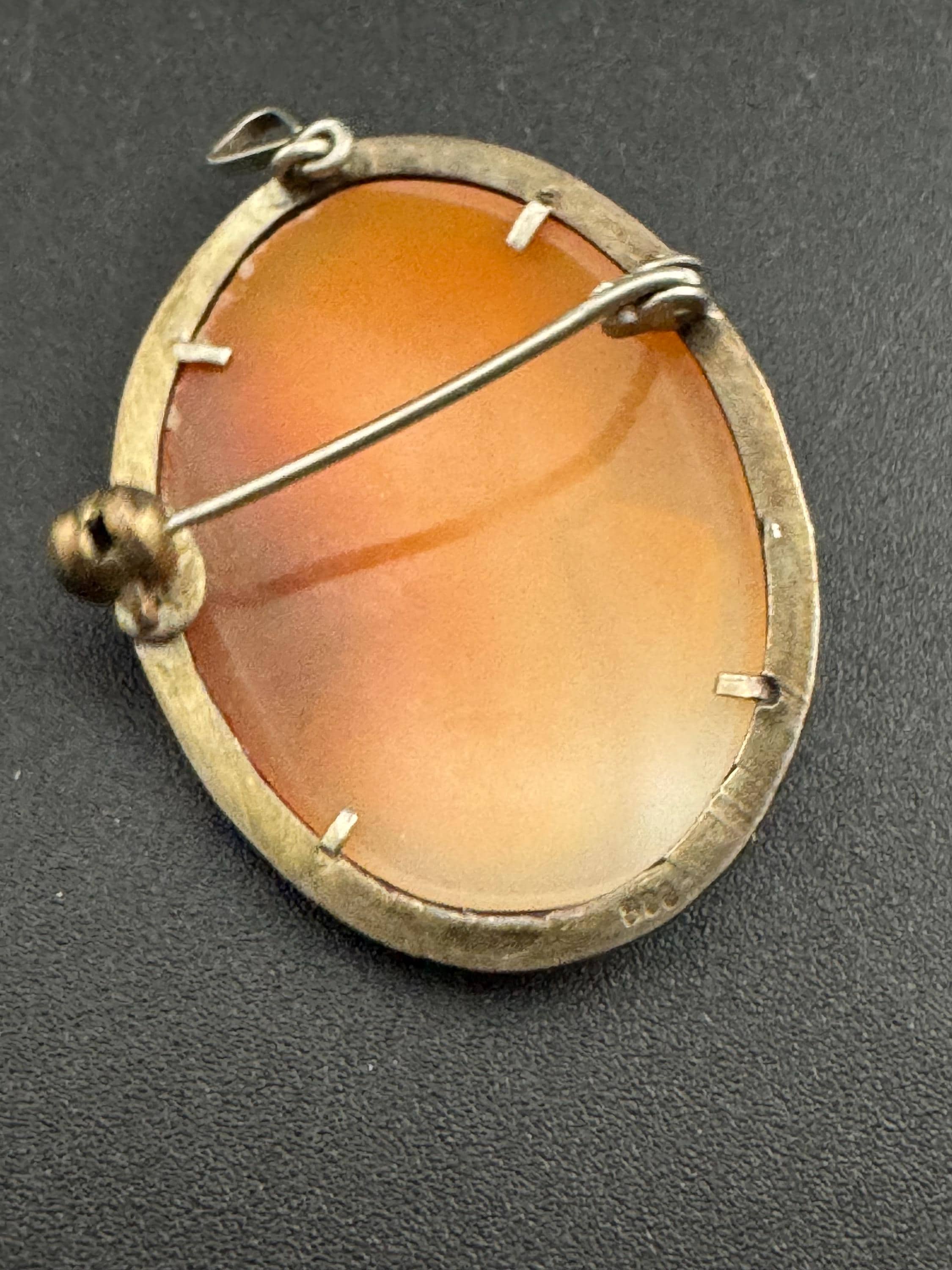 Antique Carved Cameo Brooch: 800 Continental Silver, Art Deco