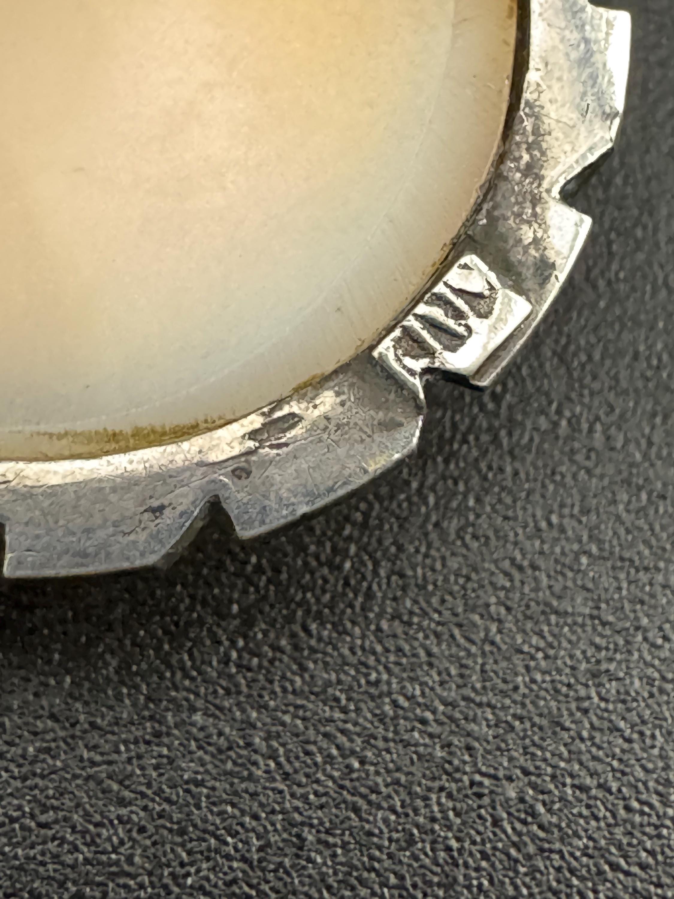 Antique Carved Cameo Brooch: 800 Continental Silver, Art Deco