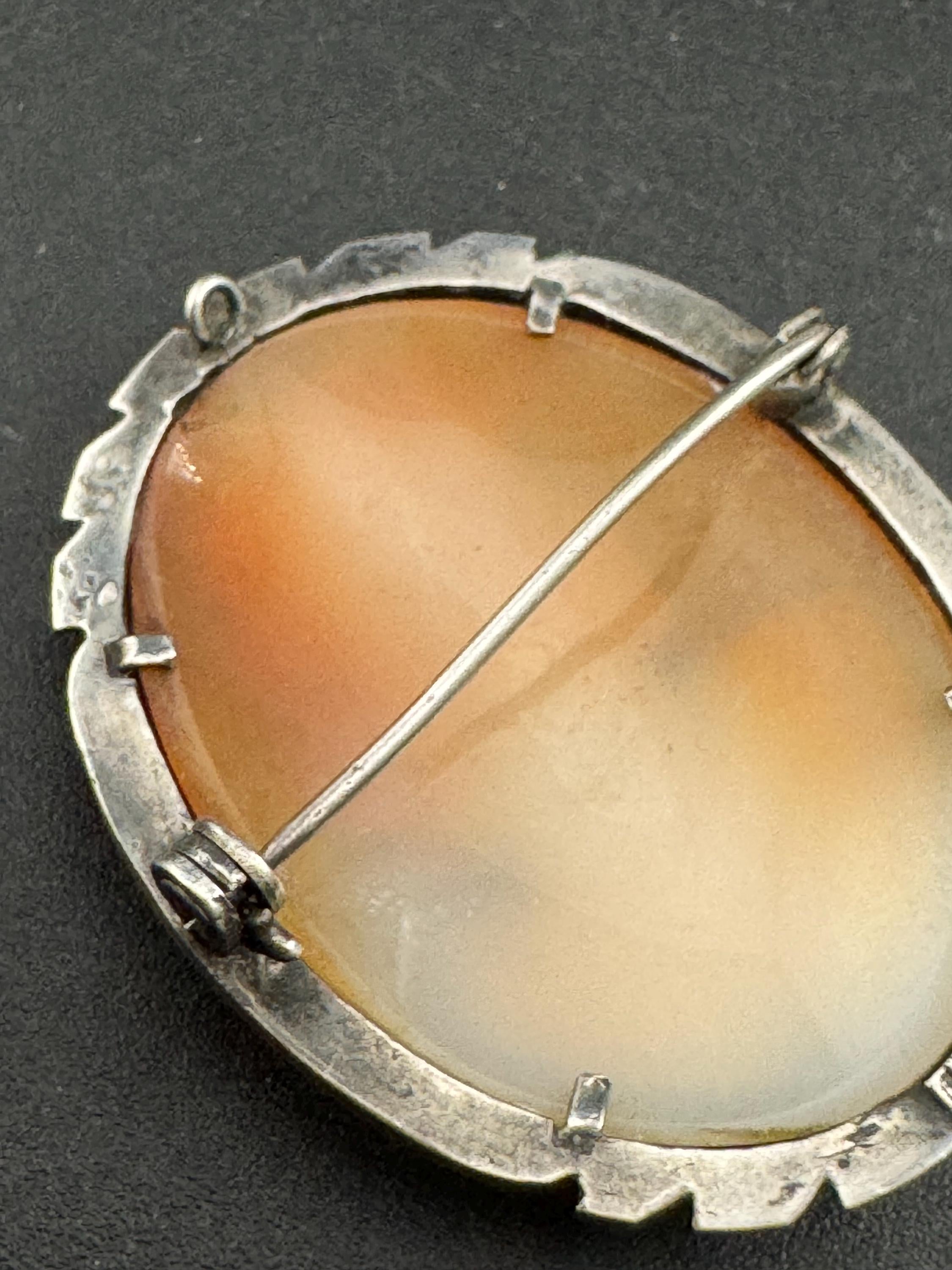 Antique Carved Cameo Brooch: 800 Continental Silver, Art Deco