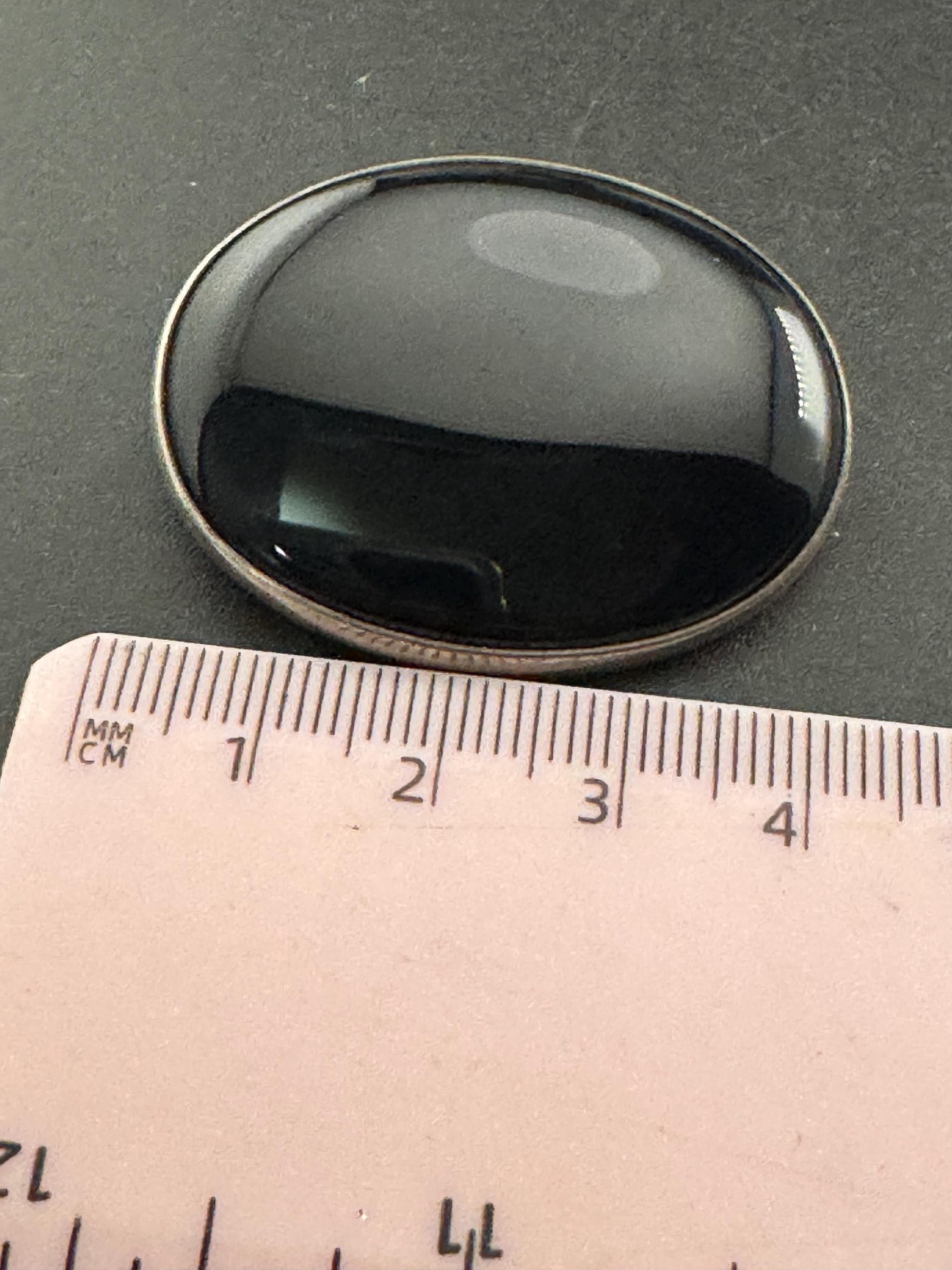 Vintage black onyx gemstone oval Brooch, Sterling 925 solid silver