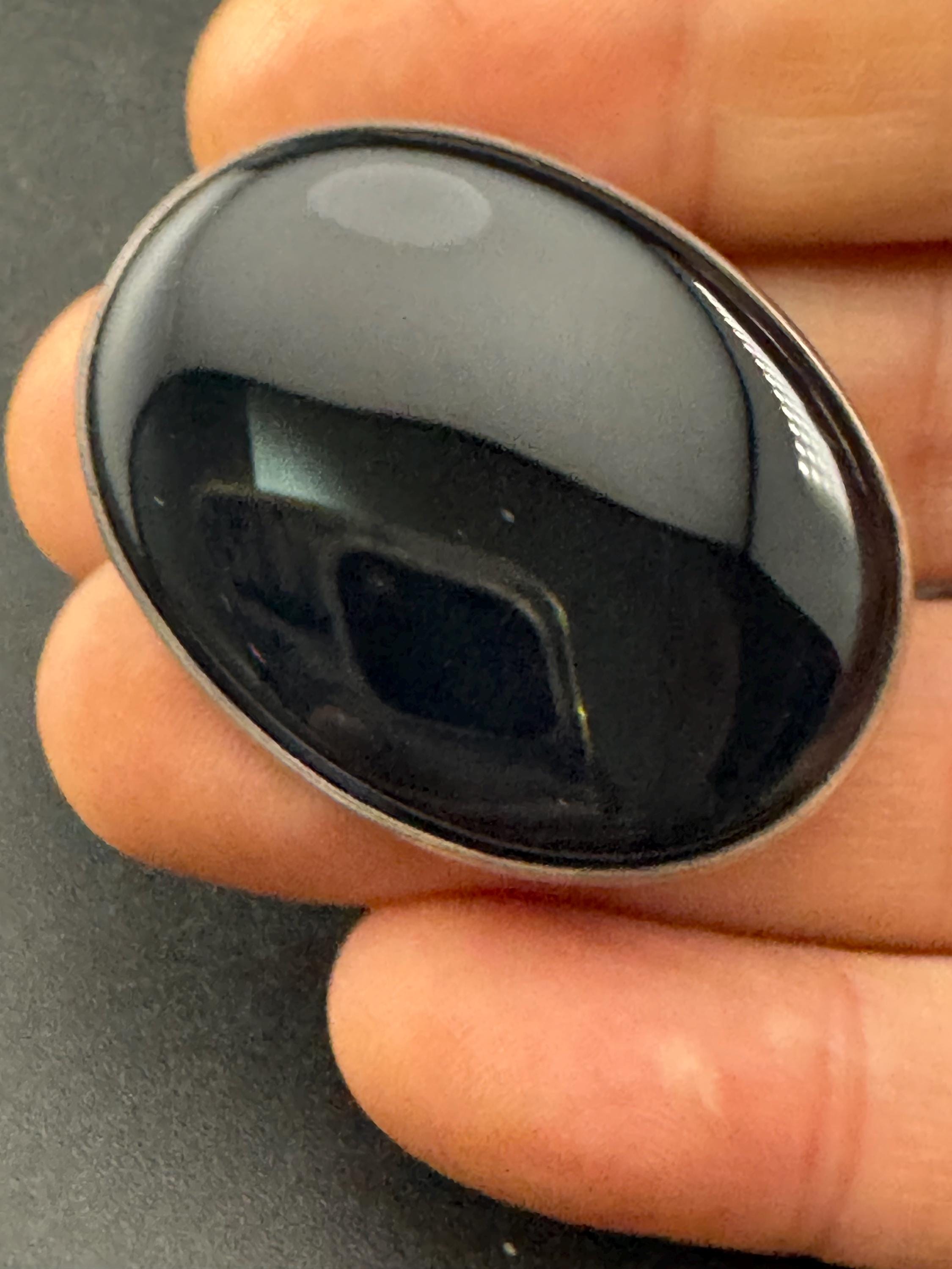 Vintage black onyx gemstone oval Brooch, Sterling 925 solid silver